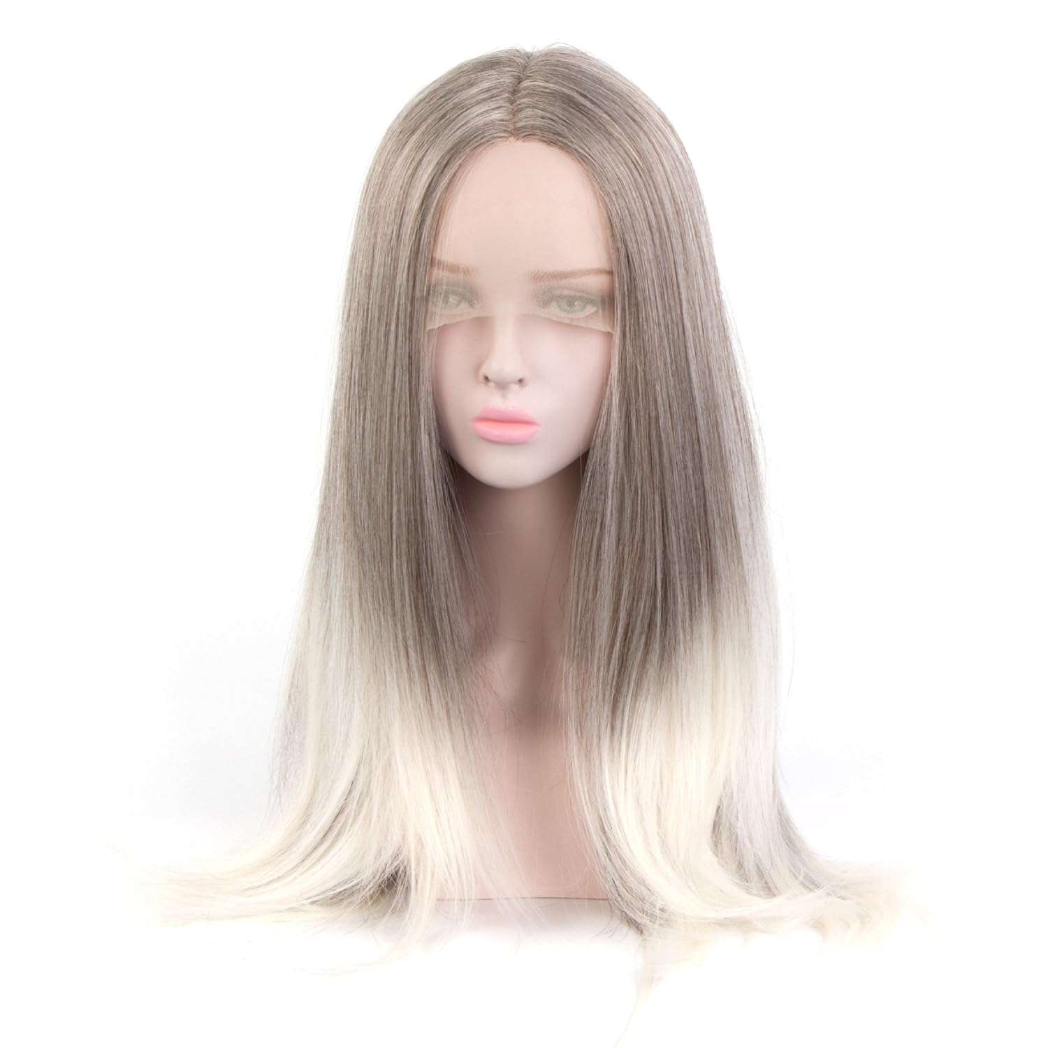 MOOI Grey Lace Front Wigs, Long Straight Synthetic Hair