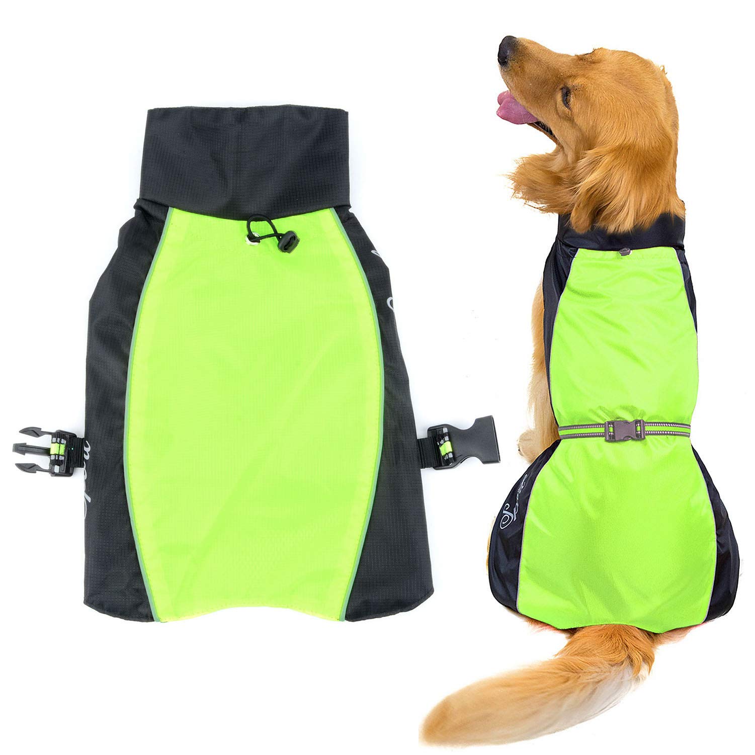 Zunea Wasserdichter Regenmantel für Mittelgroße und Große Hunde Reflektierend Regenjacke Leicht Winddicht Netzfutter Regenschutz Kleidung für Outdoor Wandern, Bekleidung für nasse Tage Grün 7XL