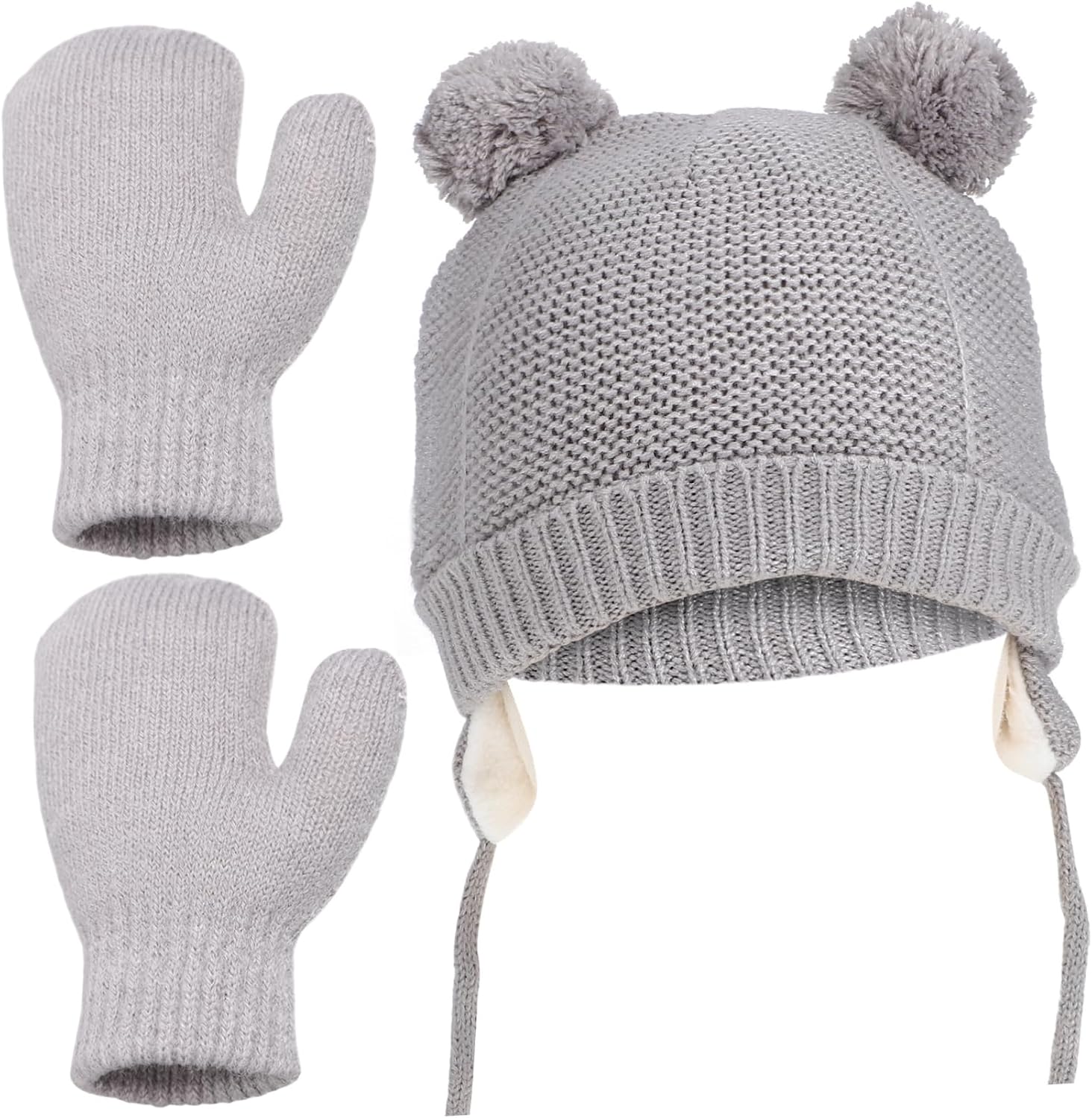 Toddler Winter Hat Mittens Set Warm Fleece Lined Cap Gloves for Boys Girls Knit Hat Mitten Pair
