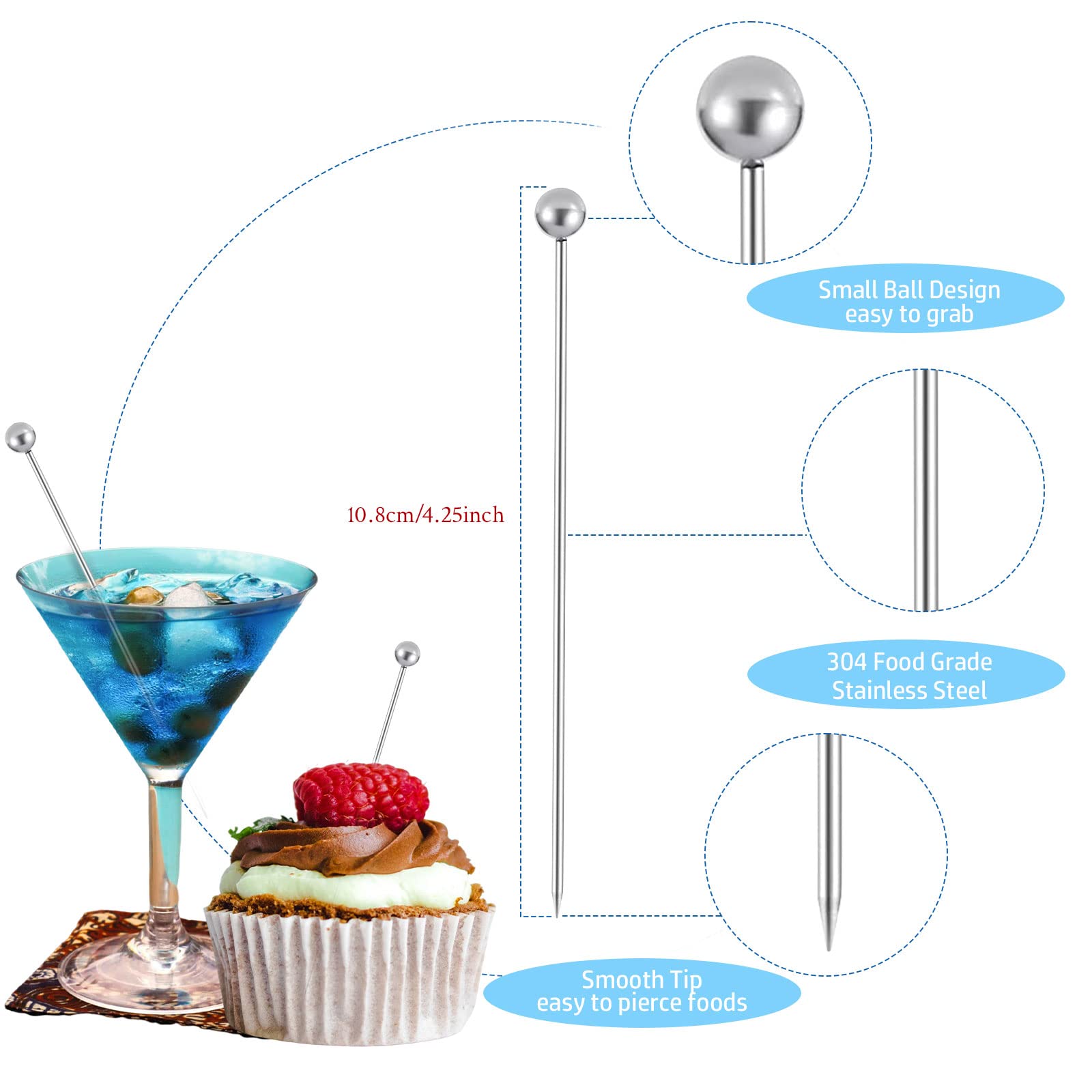 10 stks Cocktail Sticks Set Rvs Fruit Sticks, Herbruikbare Drink Picks Voorgerecht Tandenstokers Martiniglas Picks