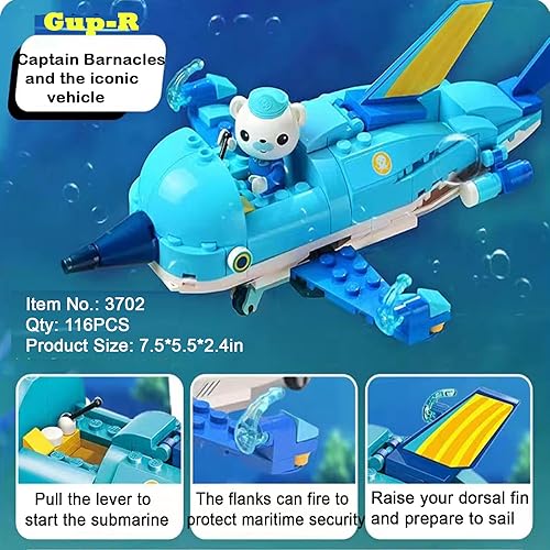 Miniatura 3 de LITTLE FROGGY Toys Octonaus - Juego de bloques de construcción Capitán Percebes con GUP-R Ocean Adventure, vehículo creativo y figura compatible con