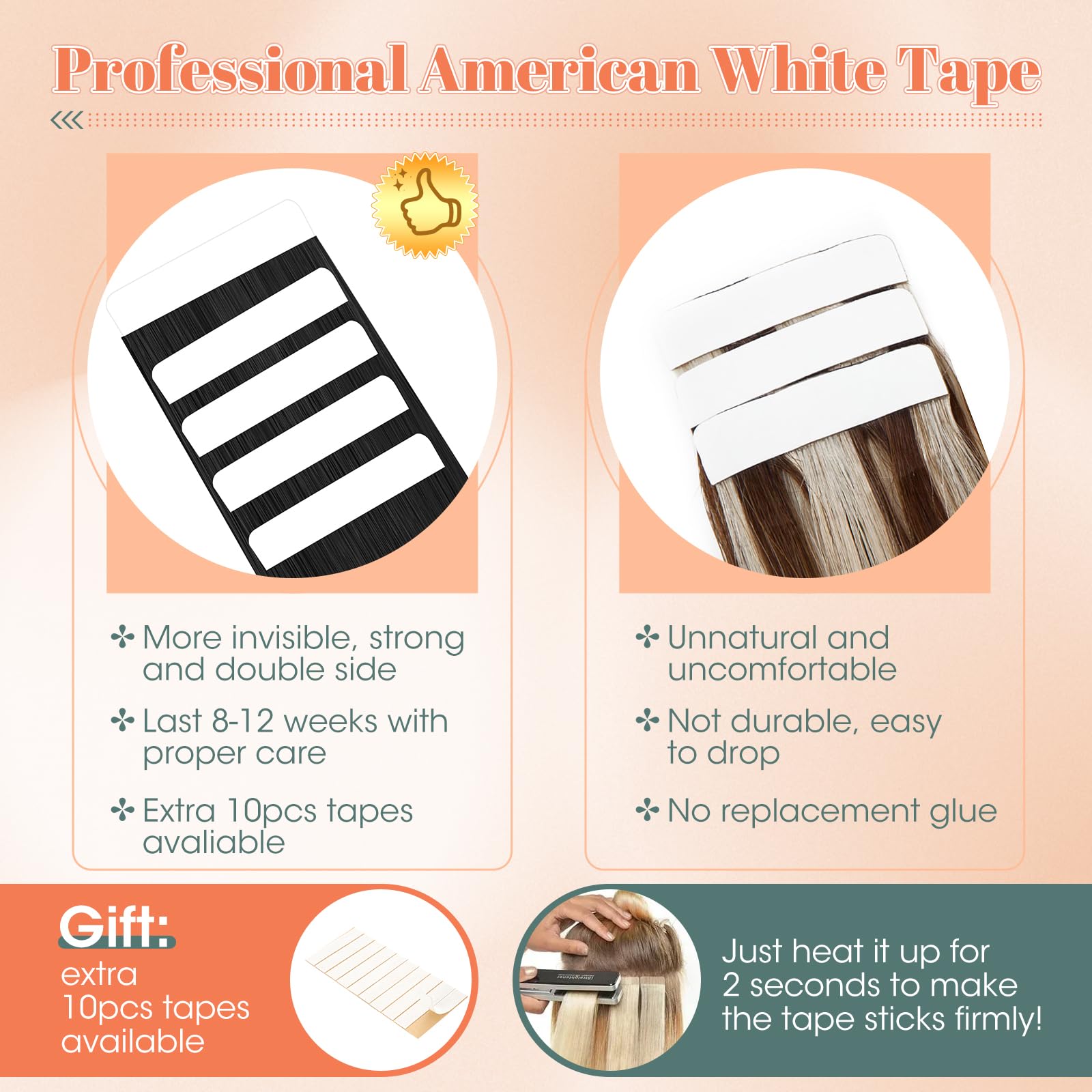 Benehair #1 Jet Black Real Remy Tape in Straight Human Hair Extensions Invisible Seamless Tape in Hair Extensions 12 Inches (10 g) - Image 4