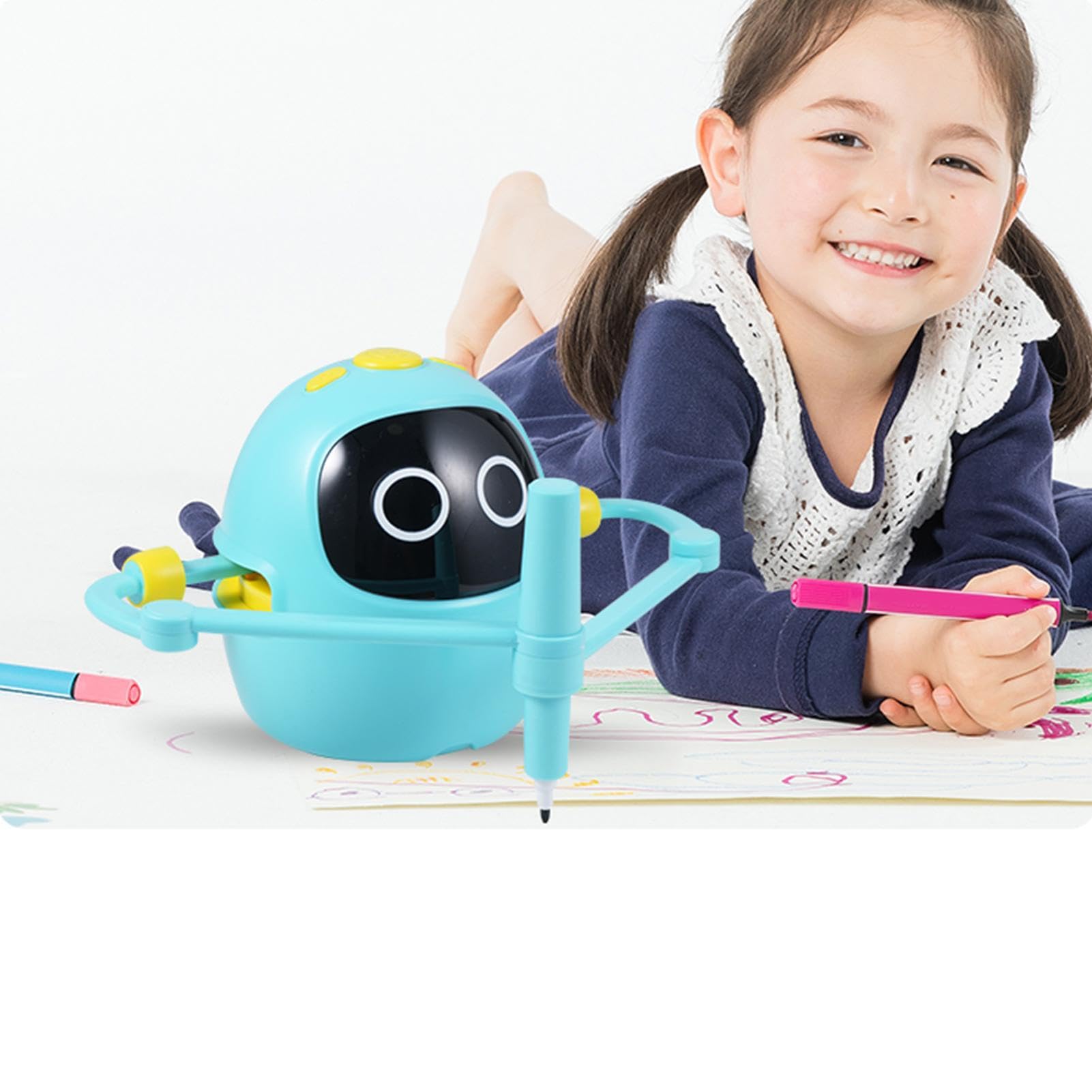 Robot Rysujący Dla Dzieci Interaktywna Zabawka Edukacyjna | Zabawka Robot do Malowania z 100 Kartami i 5 Pisakami Na Urodziny Dom Szkoła Klasa Pokój Zabaw Przyjęcie Dzieci W Wieku 3-12
