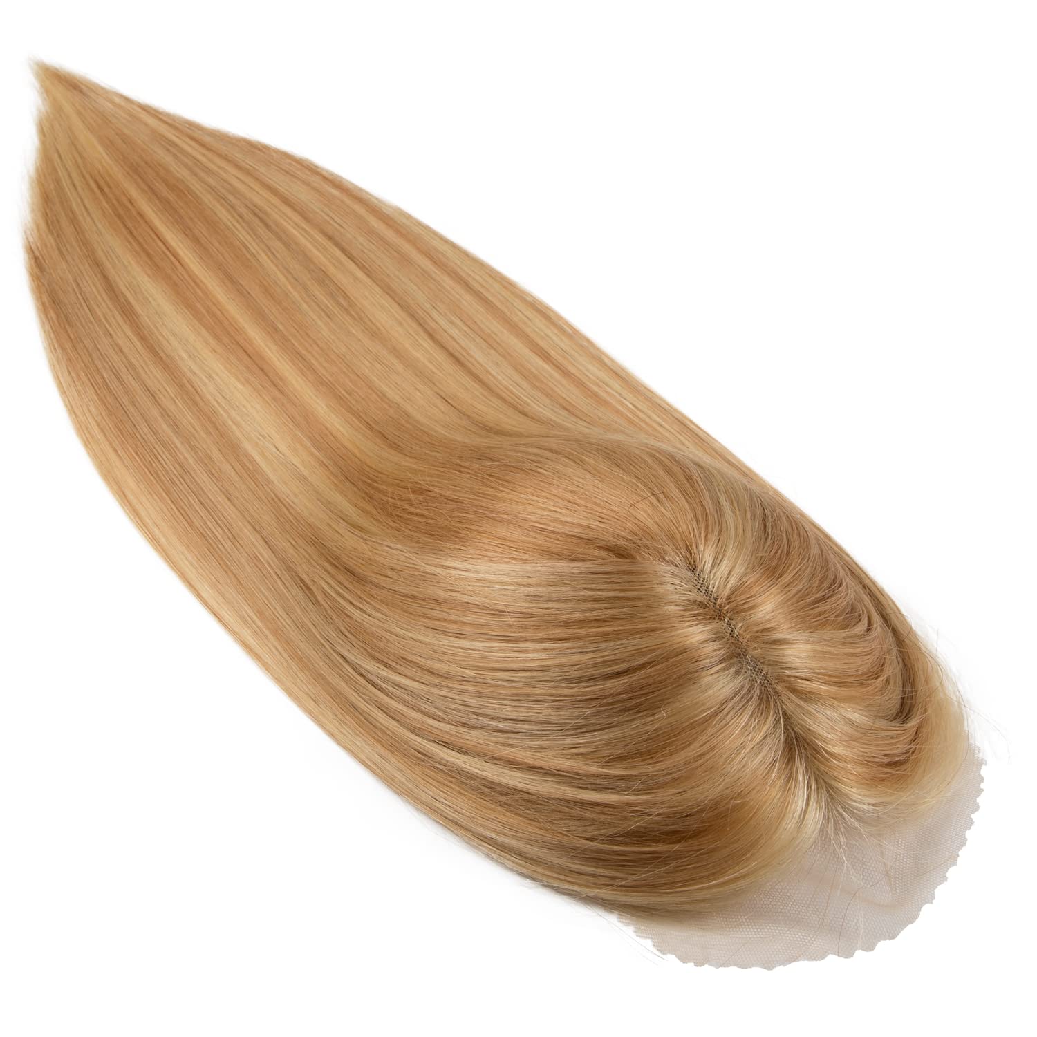 Originea Echthaar Topper Für Frauen Dünner Werdendes Haar 150% Dichte Clip in Topper Echthaar Extensions 14x15cm Mono Basis Handgefertigt Toupet mit Spitzenfront 40cm-80g #P18/613