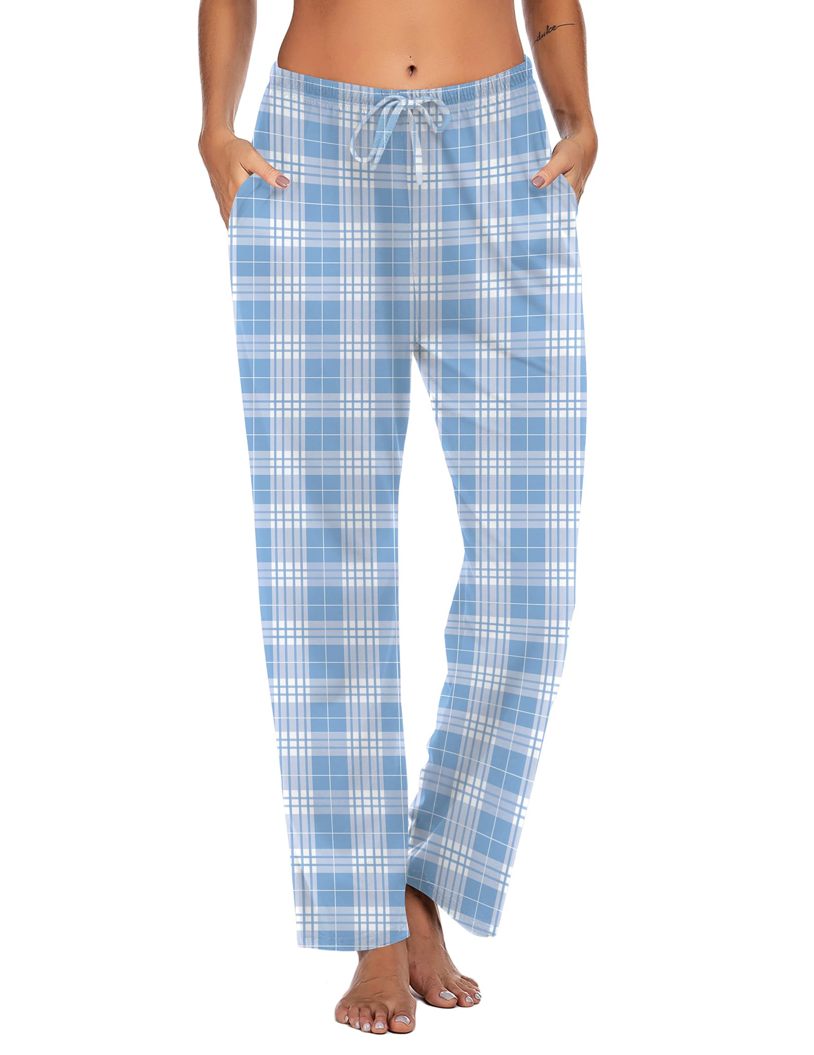 Ekouaer Women Pajama Pants Comfy Pj Bottom with Pockets Stretch Plaid Sleepwear