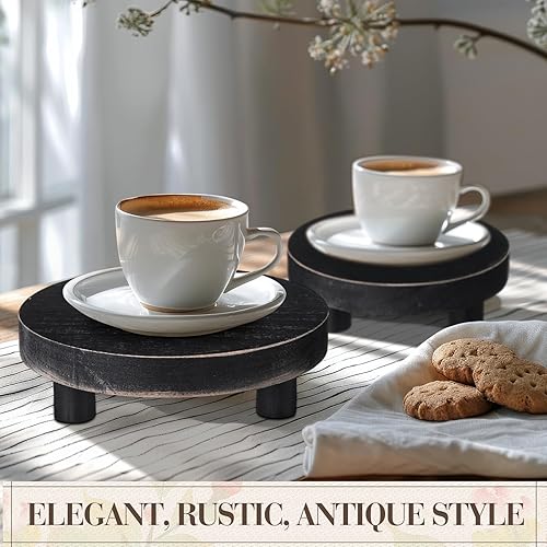 Miniatura 12 de Geetery 4 elevadores de madera para exhibición, soporte de pedestal de madera, soporte de mini bandeja redonda de madera, soporte de pedestal Marrón