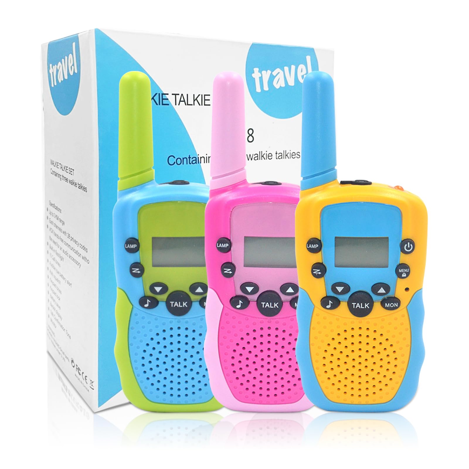 3 Pcs Walkie Talkies for Kids Set, Toys for 3 4 5 6 Year Old Boy Girl, 3 Kilometer Range Kids Walkie Talkies with VOX Function, LED Flashlight,Gifts for Camping, Indoor and Outdoor
