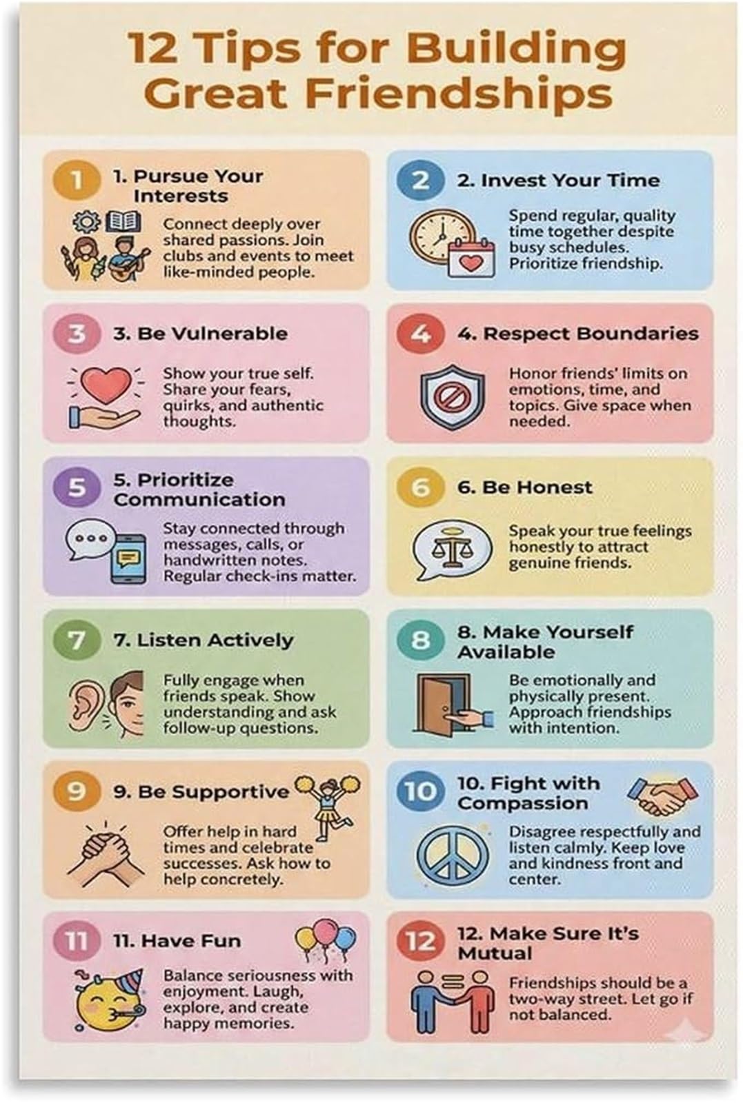 MQXFCZUX Building Strong Friendships Tips Guide Connection Poster Mental Health Decor