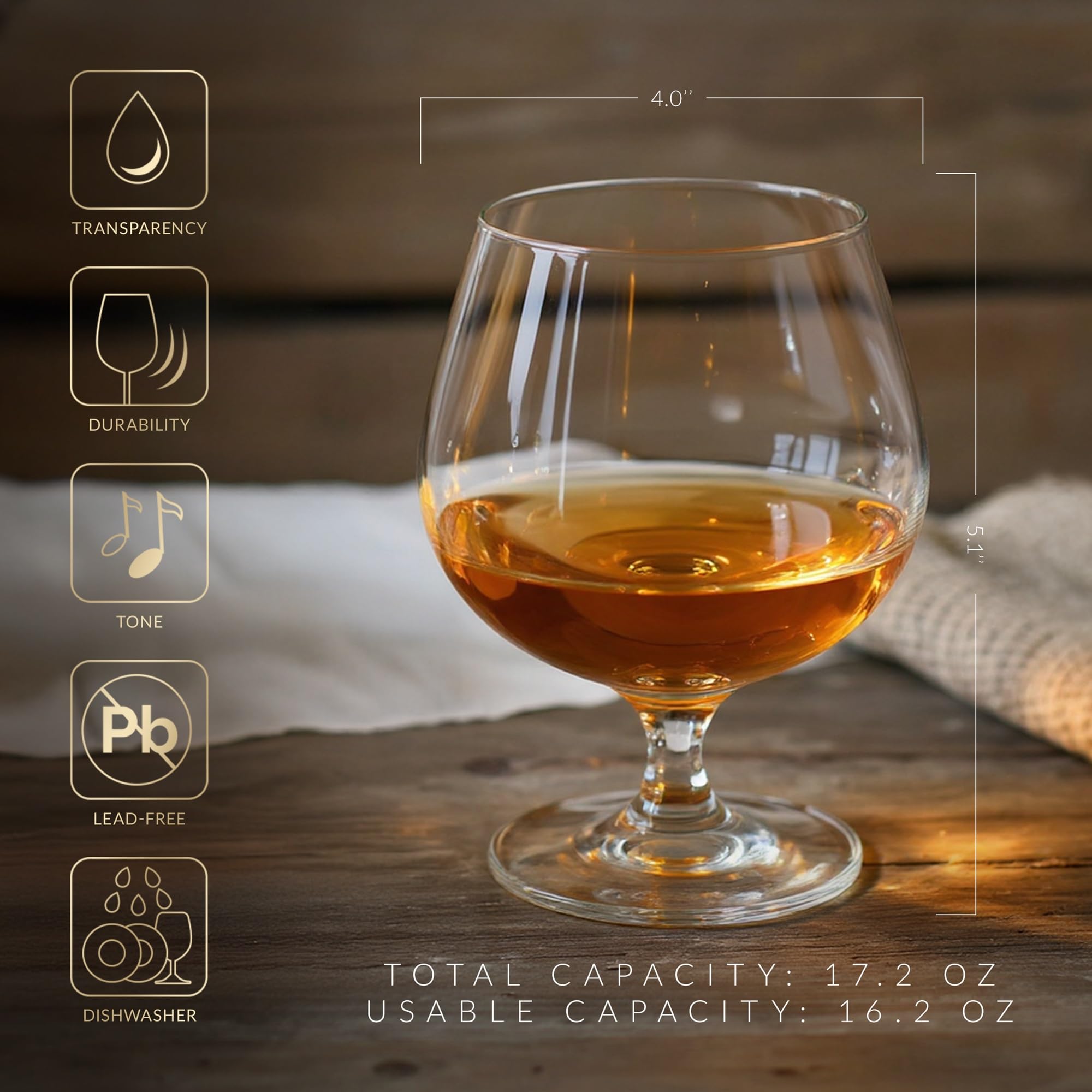 Krosno Brandy - Juego de 6 vasos de coñac, colección Balance, ideales para beber alcohol, vidrio sin plomo, apto para lavavajillas, fabricado en Europa