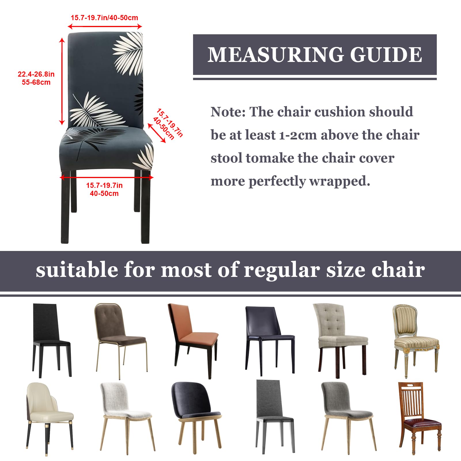 Jaotto Coprisedie con Schienale Impermeabile 6 Pezzi, Fodere Coprisedia Elasticizzati con Schienale per Sala da Pranzo, Moderna Vestisedia Lavabile Estraibile per Cucina Casa(Foglie Nere,6 Pezzi)