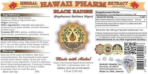 Miniatura 2 de Hawaii Pharm Extracto líquido de rábano negro, rábano negro (Raphanus Sativus Niger) Suplemento de tintura de raíz seca de 4 onzas