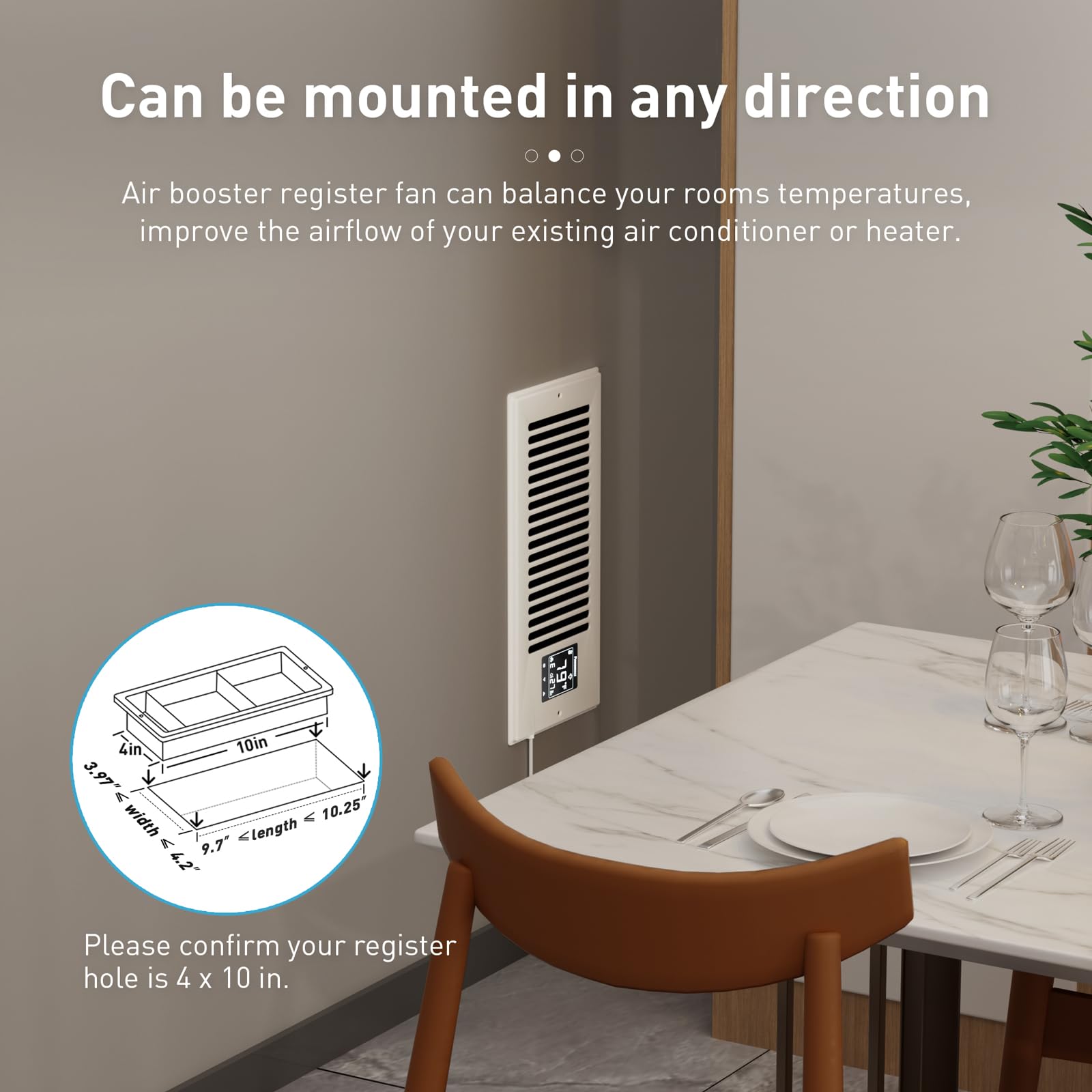 PowerScale - Ventilador inteligente de ventilación de 4 x 10 pulgadas y ventilador de registro de aire silencioso con sensor de humedad | Ventilador de registro con visualización LCD | Ventilador de