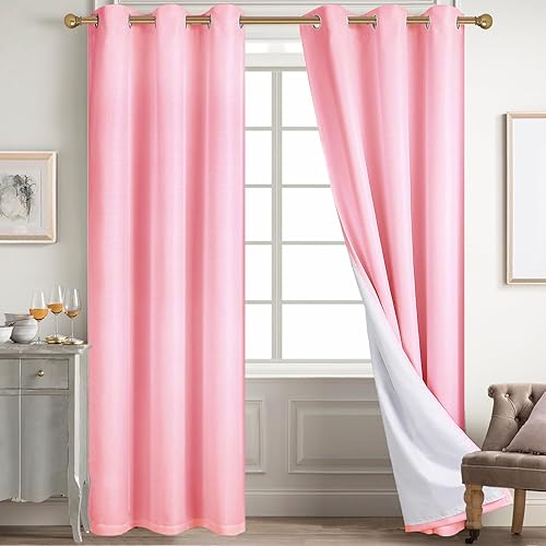 Miniatura 98 de Diraysid Cortinas 100% opacas de lino blanco para dormitorio, con ojales, aislamiento térmico, cortinas de oscurecimiento de habitación (2 paneles,