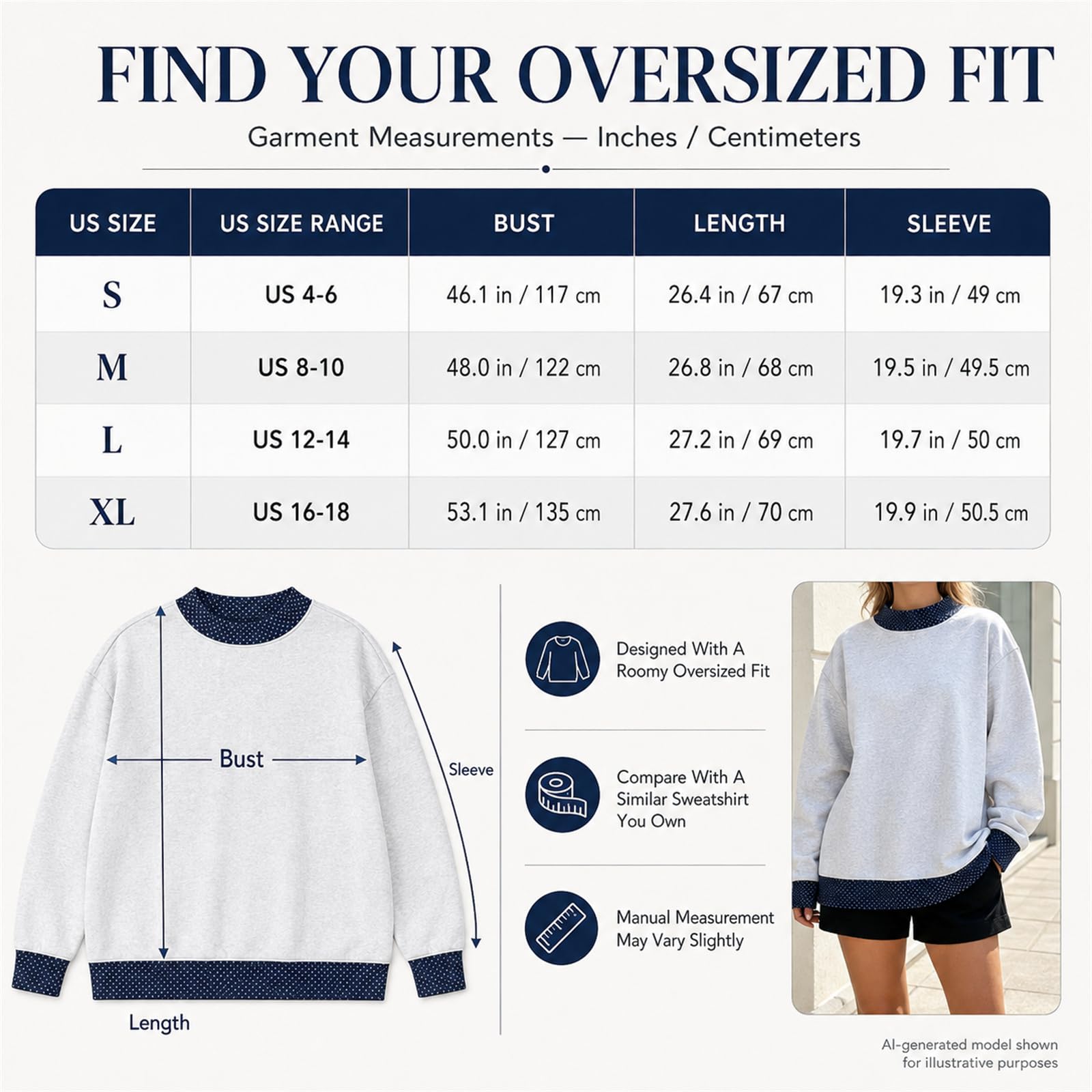 Sudadera de lunares de gran tamaño para mujer, suéter con borde de contraste