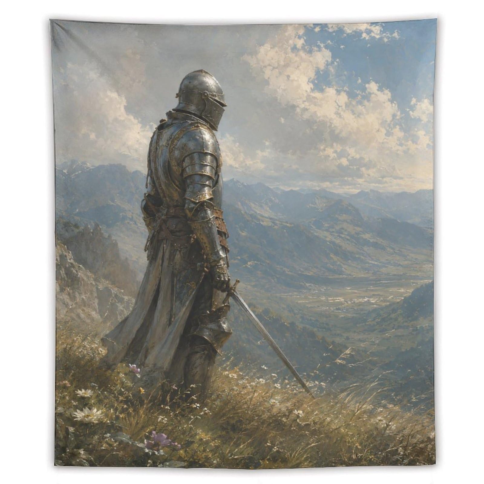 W7C8U2X3 Medieval Knight Valley Wall Tapestry, Medieval Illustration Style