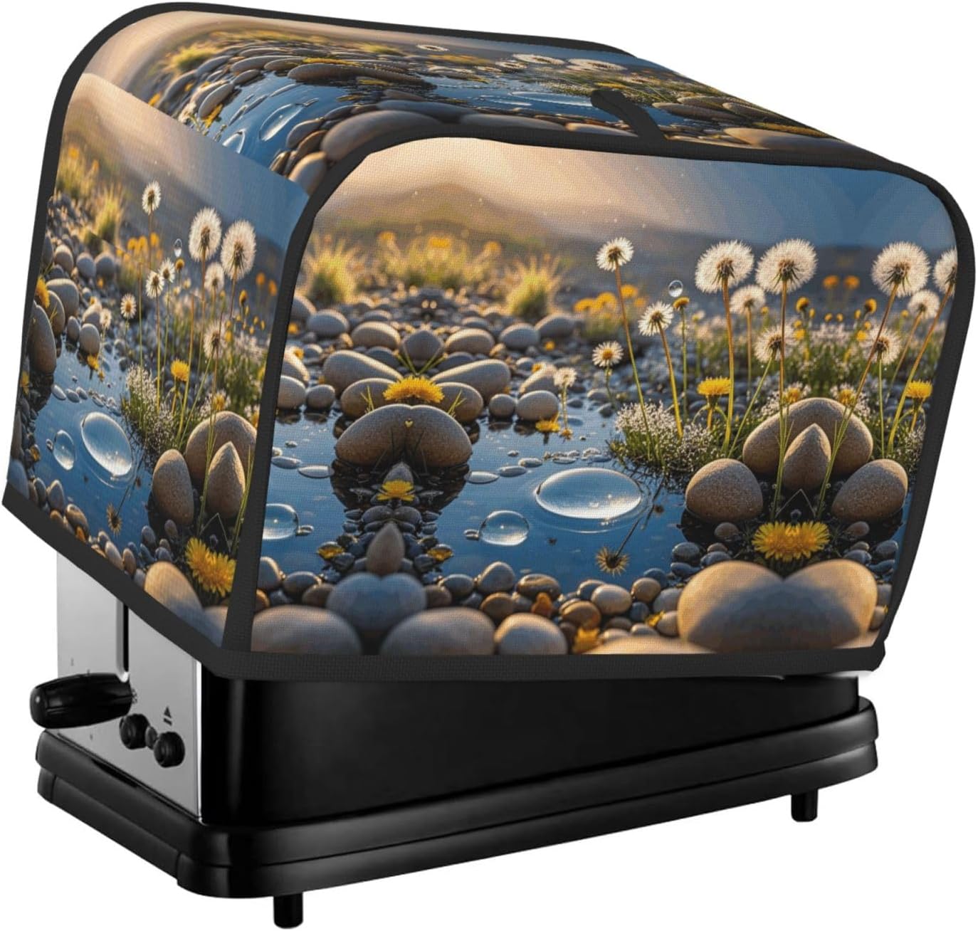 dandelion Toaster Cover 2 Slice, Waterproof Bread Machine Covers with Pockets Universal Size Kitchen Small Appliance Cover with Handle, Dust and Fingerprint Protection