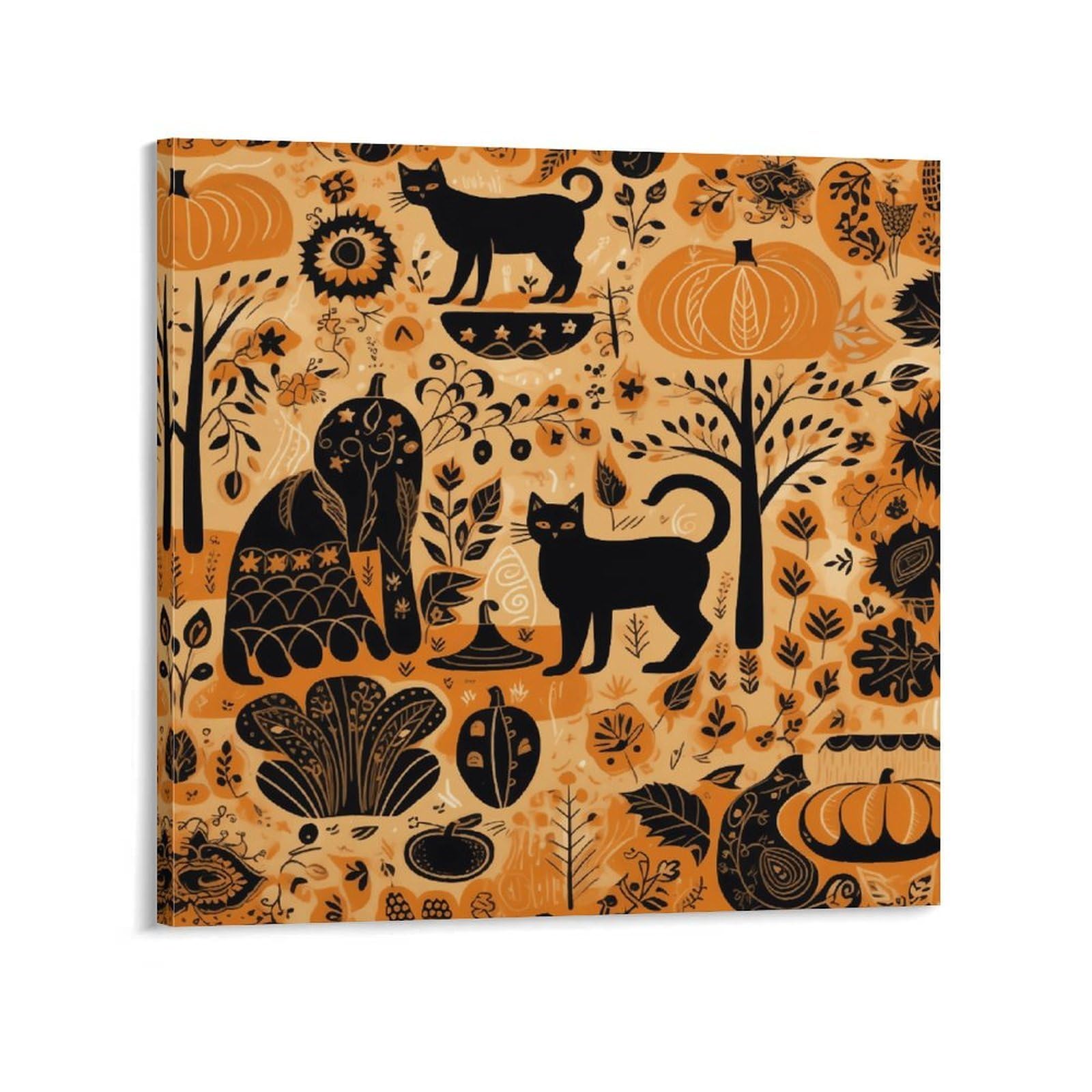 Animals And Pumpkins Canvas Wall Art for Bedroom 12x12inch(30x30cm) Canvas Prints Artwork for Walls Modern Picture Artwork Painting for Living Room Aesthetic Wall Paintings for Bathroom Kitchen Office