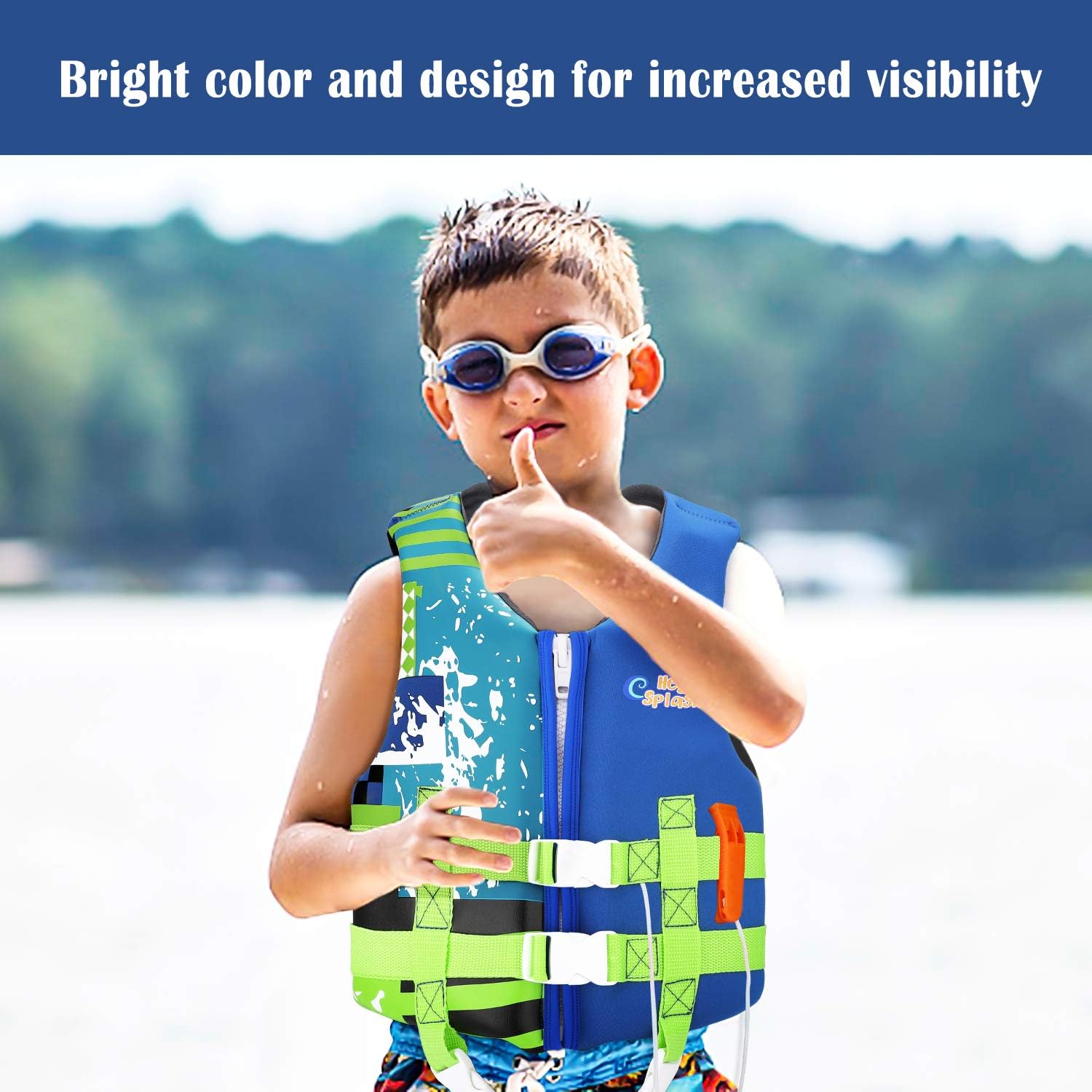 HeySplash Life Jacket for Kids, Child Size Watersports Swim Vest Flotation Device Trainer Vest with Survival Whistle, Easy on and Off, Suitable for 37-55 lbs(Size M)/ 55-77 lbs(Size L) : Sports & Outdoors