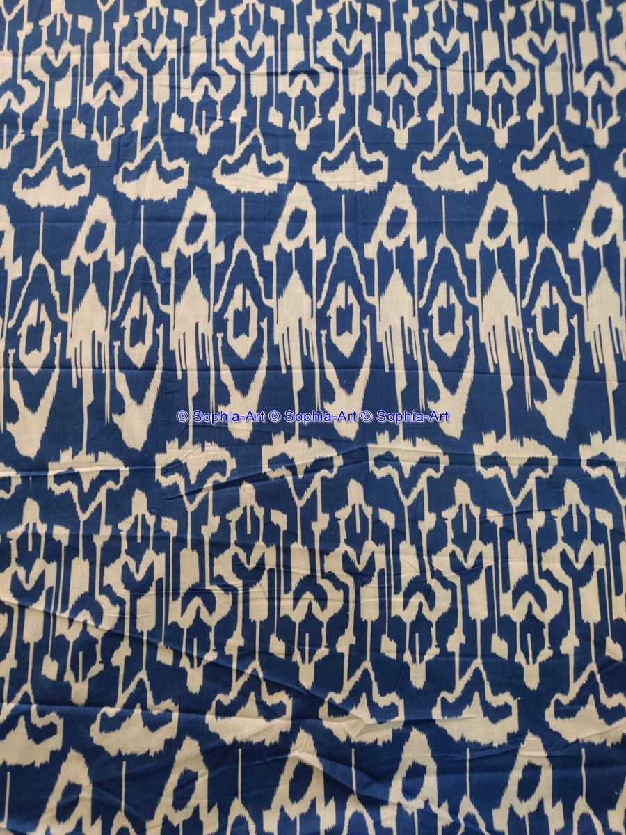 Art Natural Sanganeri Ethnic Vintage Cotton Treditional Beautiful Indian Boho Running Unique Kurti Loose Decorative Jaipuri Sewing Ilat Solid Fabric by Yards (Blue, 05 Yard)