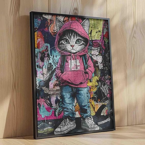 Abstract Graffiti Cat 1000 Piece Puzzle for Adults Kitten Puzzle Toys 1000 Pieces Jigsaw Puzzles Creative Colorful Animals Theme