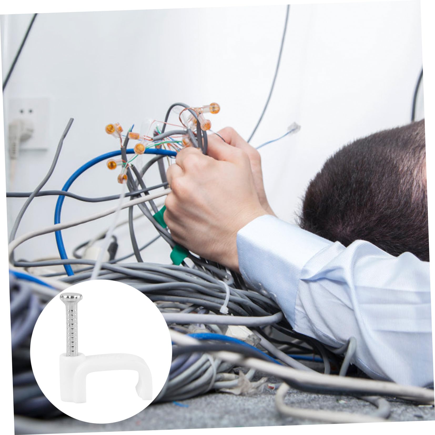 Clip Cavi Elettrici Quadrati 12mm Rinforzati, 5 Confezioni | Pe e Acciaio, Bianco, per Tv Wire e Cable, Ufficio e Casa, Resistente alla Corrosione, Facile da Installare