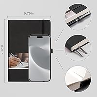 Vista 4 de EMSHOI - Cuaderno de puntos, 256 páginas A5, cuadrícula de puntos, papel grueso de 120gsm, 16 páginas perforadas, piel sintética suave, bolsillo