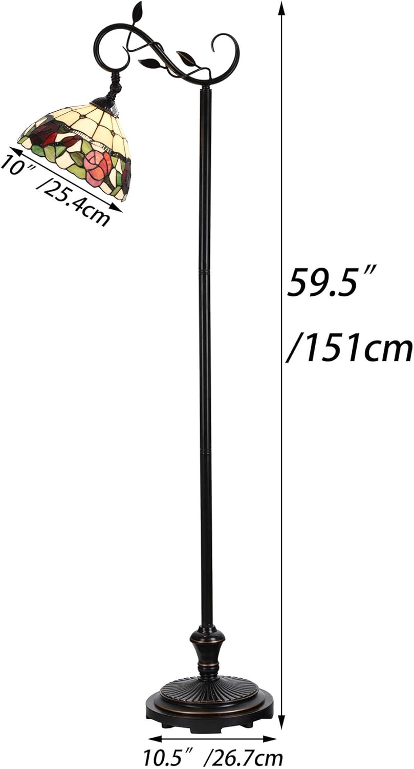 Bieye L10804 Rose Flower Tiffany Style Stained Glass Reading Floor Lamp 59.5 inches Tall, Red