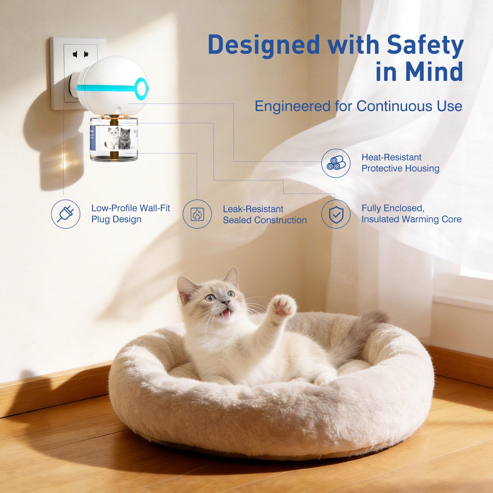 Recharge de diffuseur de phéromones, recharge liquide pour diffuseur de parfum portable pour un usage quotidien en intérieur — pour kits de diffuseur apaisant pour chat de 60 jours