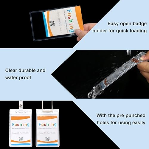 Miniatura 5 de Fushing 20 soportes para tarjetas de identificación extragruesos, exclusivos de plástico transparente de doble cubierta para identificación, soporte