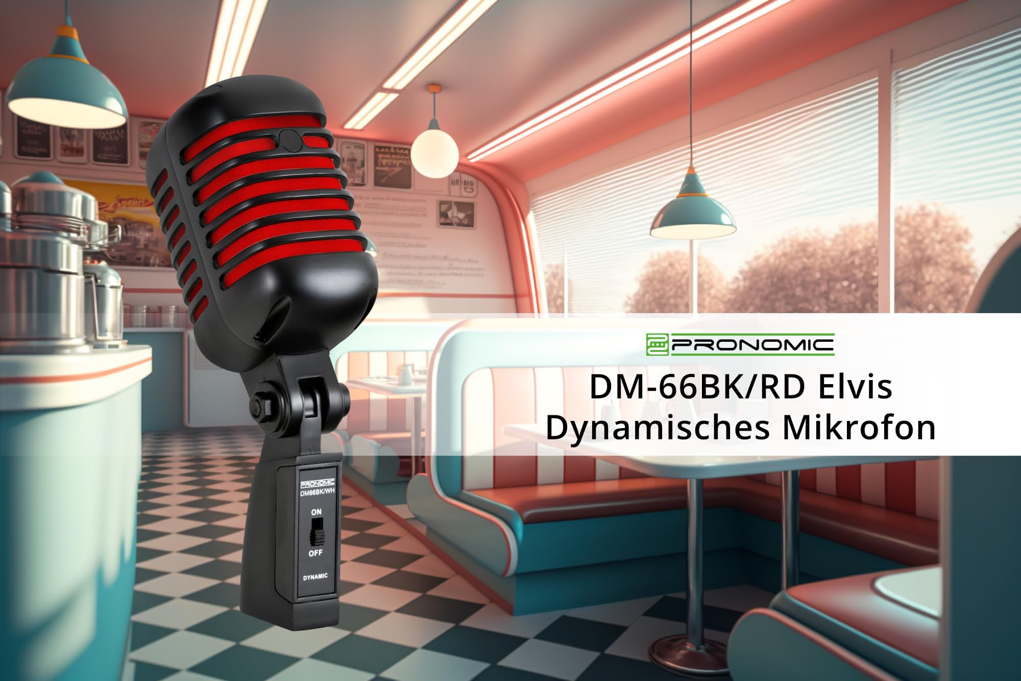 Pronomic DM-66BK/RD Dynamiczny Mikrofon Wokalny w Stylu Vintage Retro (Pasmo Częstotliwości: 50-16 000 Hz, Stabilna Obudowa z Odlewu Ciśnieniowego), Czarny/Czerwony