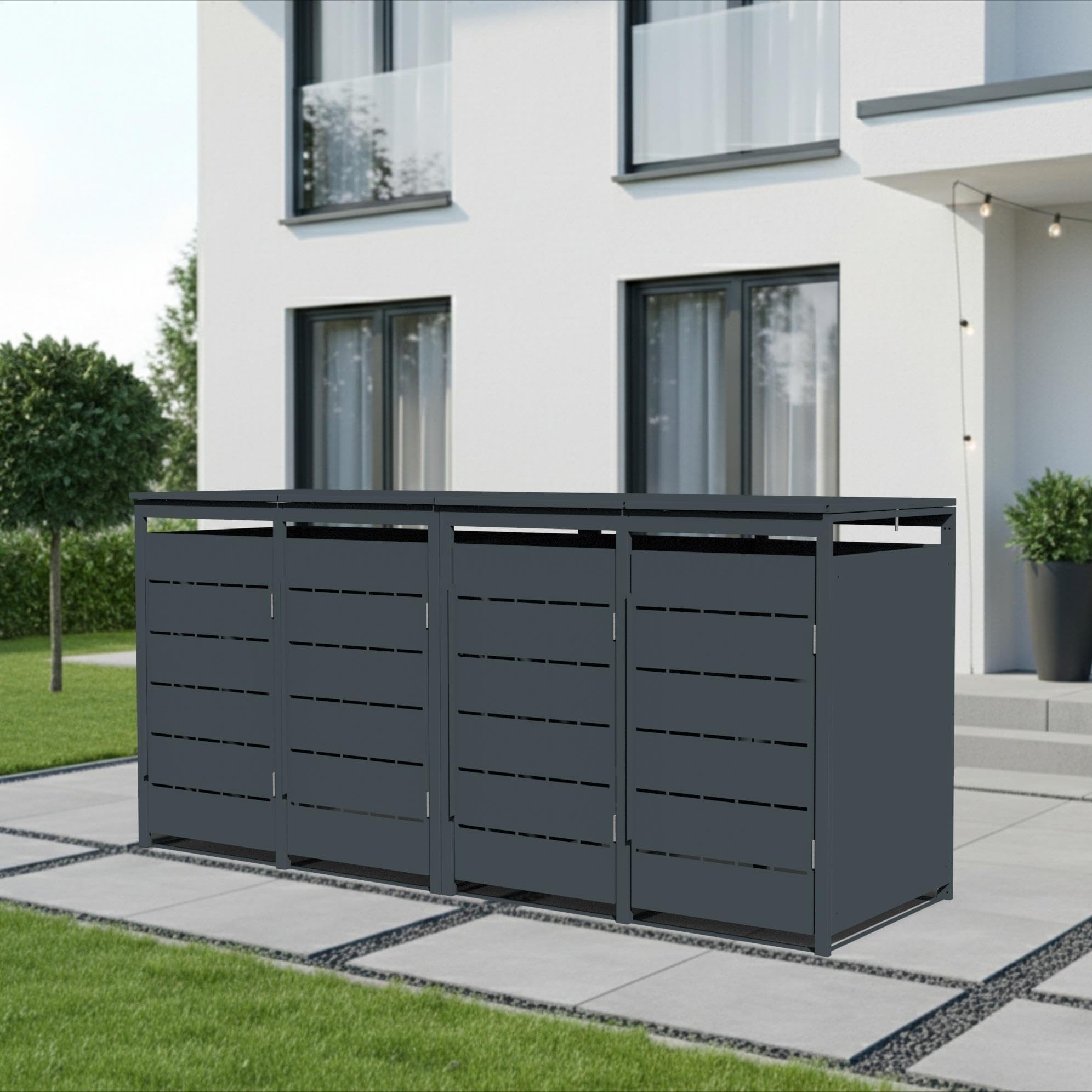 ESTEXO Mülltonnenbox Mülltonnenverkleidung mit Deckel Anthrazit Soft-Close Aufbewahrungsbox Müllbox (4 Türen)