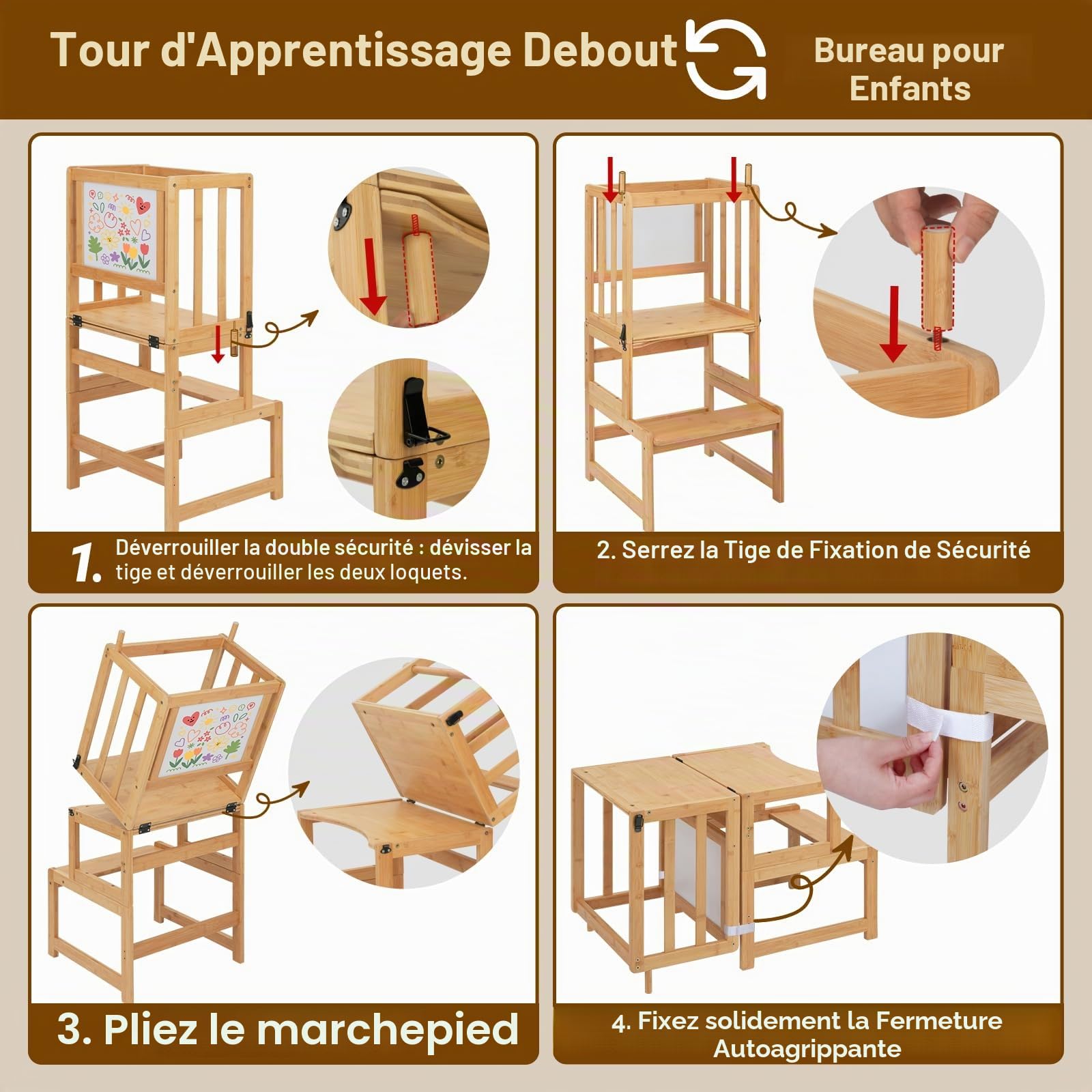 COSYLAND Tabouret de Cuisine 3 en 1 pour Enfant – Tour Debout Convertible avec Tableau Blanc pour Enfants – Aide au comptoir de Salle de Bain pour Enfants – Tabouret d'apprentissage pour Les mères