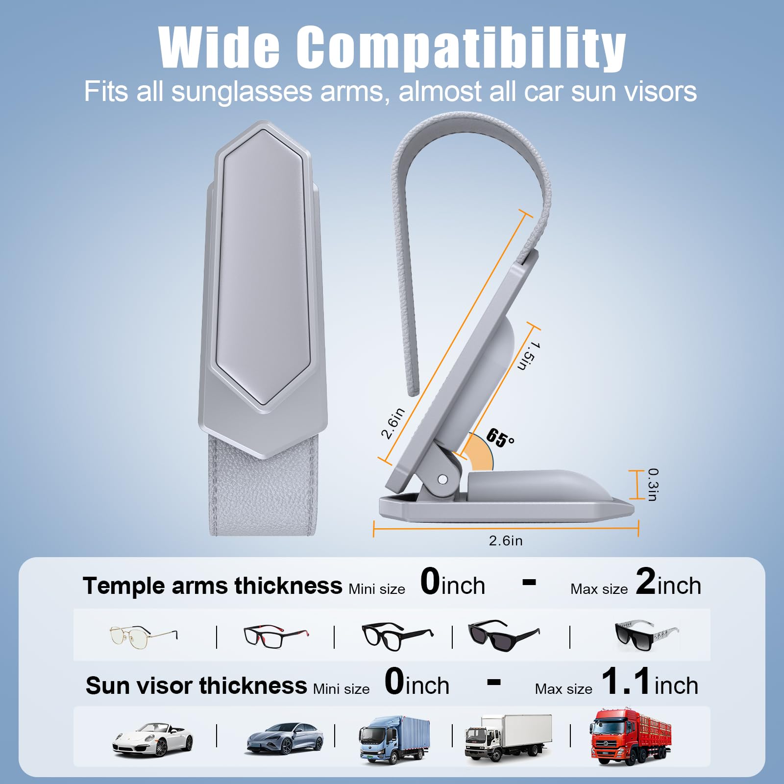 Veharvim Einhandbedienung, Sonnenbrillenhalter für Auto, Visier-Sonnenbrillen-Halter, Clip, Autozubehör innen, universelle Passform, Silikon, gepolsterte Visier-Sonnenbrillenhalterung, Auto