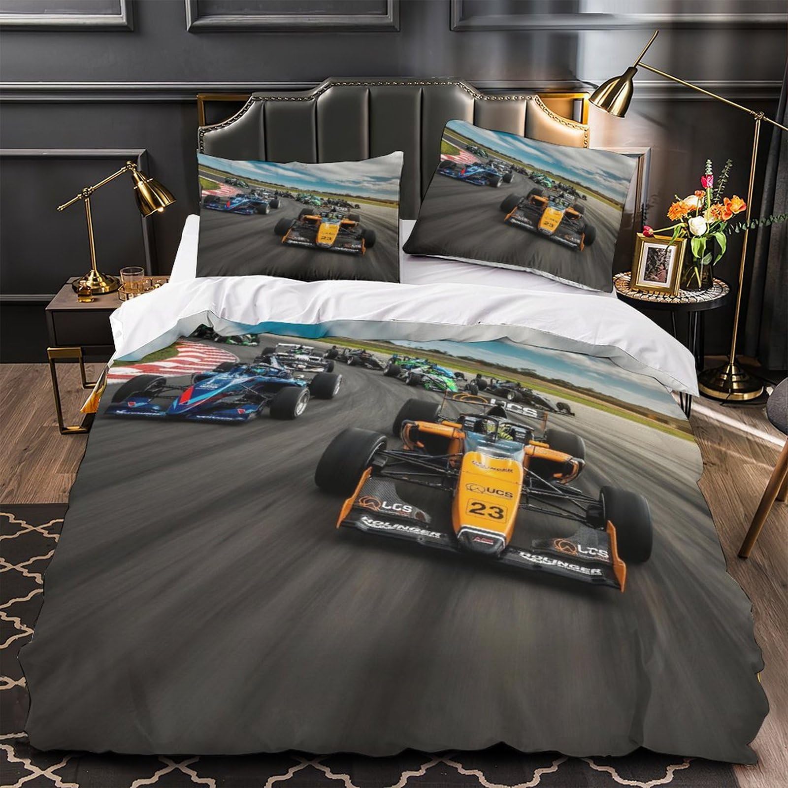 3U6C4M9K Formulaa Racing Quilt Cover King（220x240cm） With Hidden Zipper, Racing Car Duvet Cover with Pillowcases, Soft Light Microfiber Comforter Cover