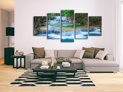 Vista 11 de Wieco Art Lienzo de cascada pacífica para pared, cuadros de árboles verdes para sala de estar, dormitorio, decoración del hogar, 5 piezas, estirado