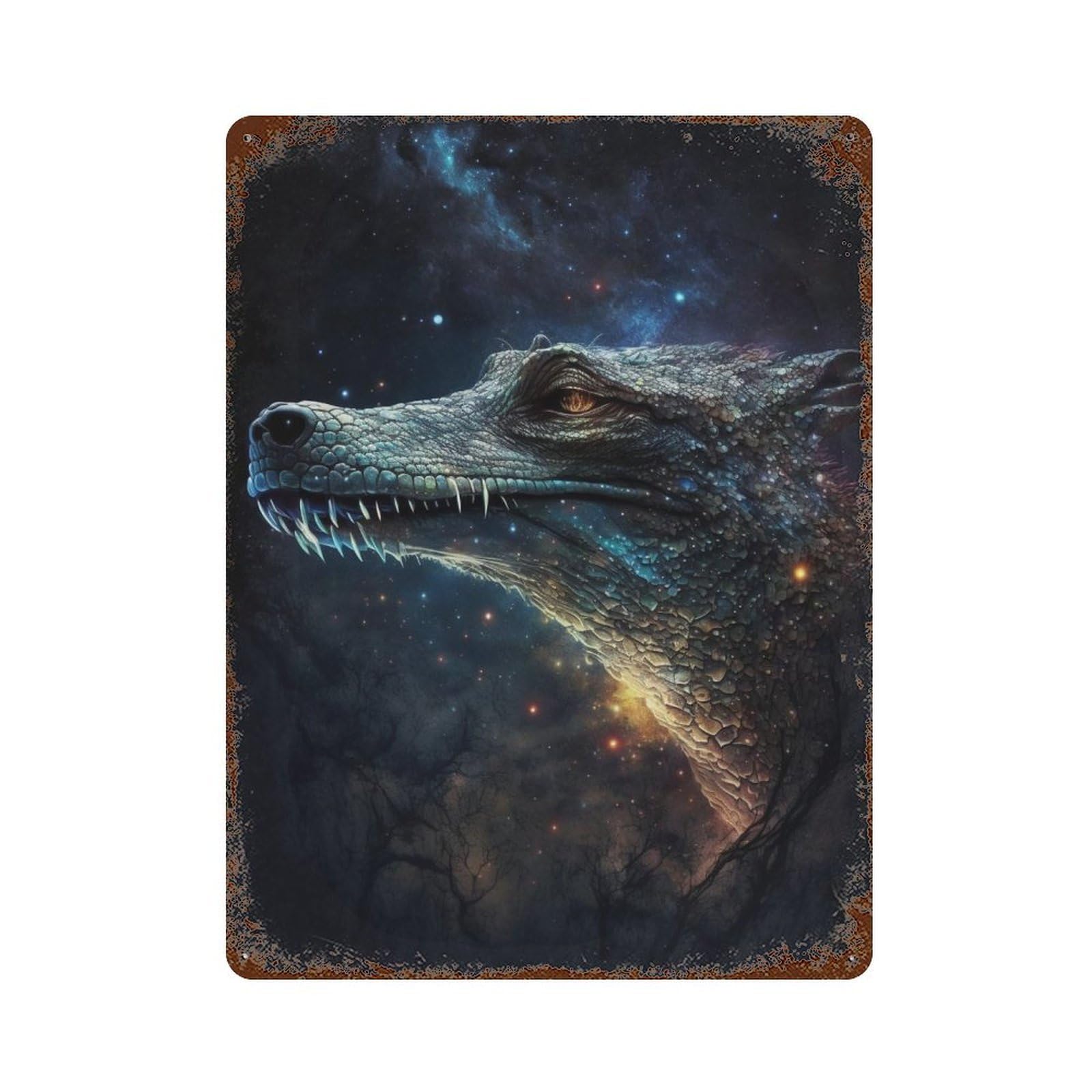 Galactic Crocodile Art Print-20 15.7"x11.8" Vintage Rust Metal Sign, Shabby Chic Decor for Cafe, Home Bar And Lounge Decor