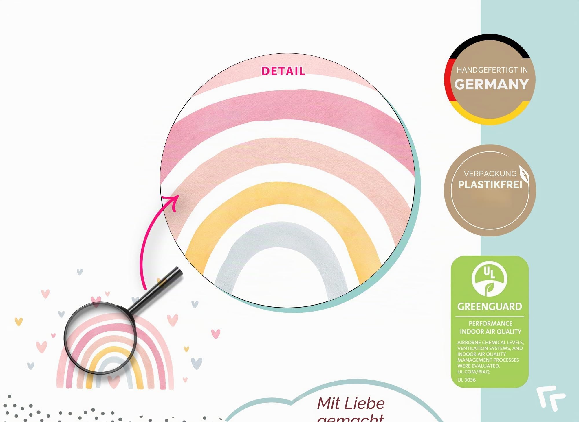 Little Deco Wandtattoo Regenbogen mit Herzen pink rosa gelb DL5088 XL