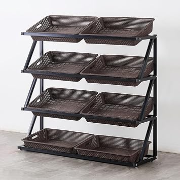 4 5 Tier Commercial Supermarket Fruit Rack Vegetable Shelf, Large Capacity Snack Storage Basket for Pantry/ Retail Store/ Market, Kitchen Potato Onion Produce OrganizerBrown,4tier-47x14x47in/120x35x1