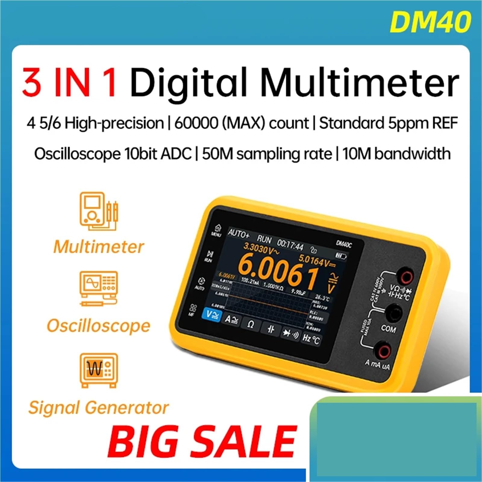 Digitales Oszilloskop DM40 3 In 1 Multimeter Signal Generator 50M Probe Rate Spannung Diode Handheld Digitale Automotive Werkzeuge für Test und Analyse