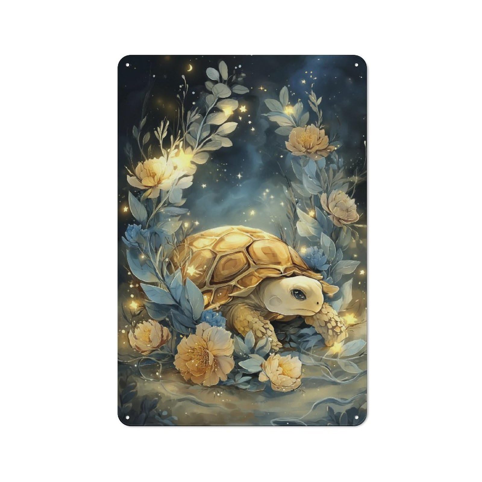 Junmoney Golden Turtle In Bloom Country Metal Sign With Design 30X20cm, Farmhouse Farmhouse Wall Decor For Kitchen, Cottage, Porch Or Garden Room
