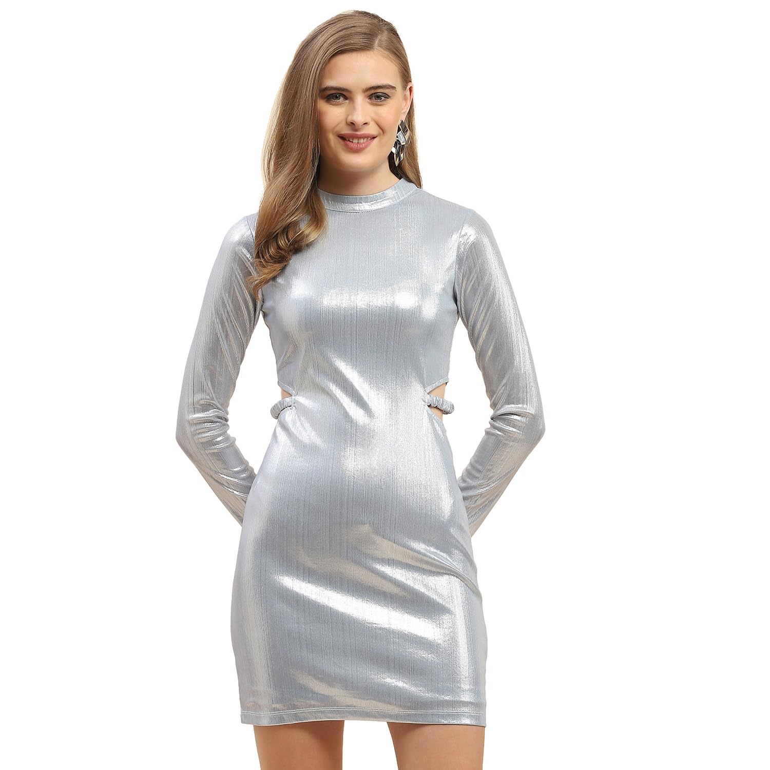 CAMLABarcelona Metallic Silver Cut Out Bodycon Dress