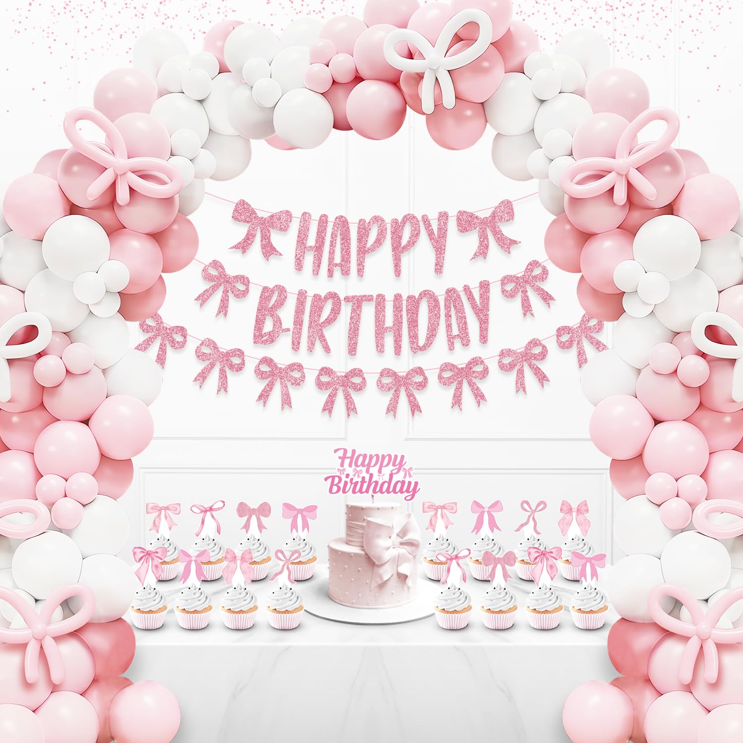 Pink Bow Birthday Decorations, 253 Pcs Pink Coquette