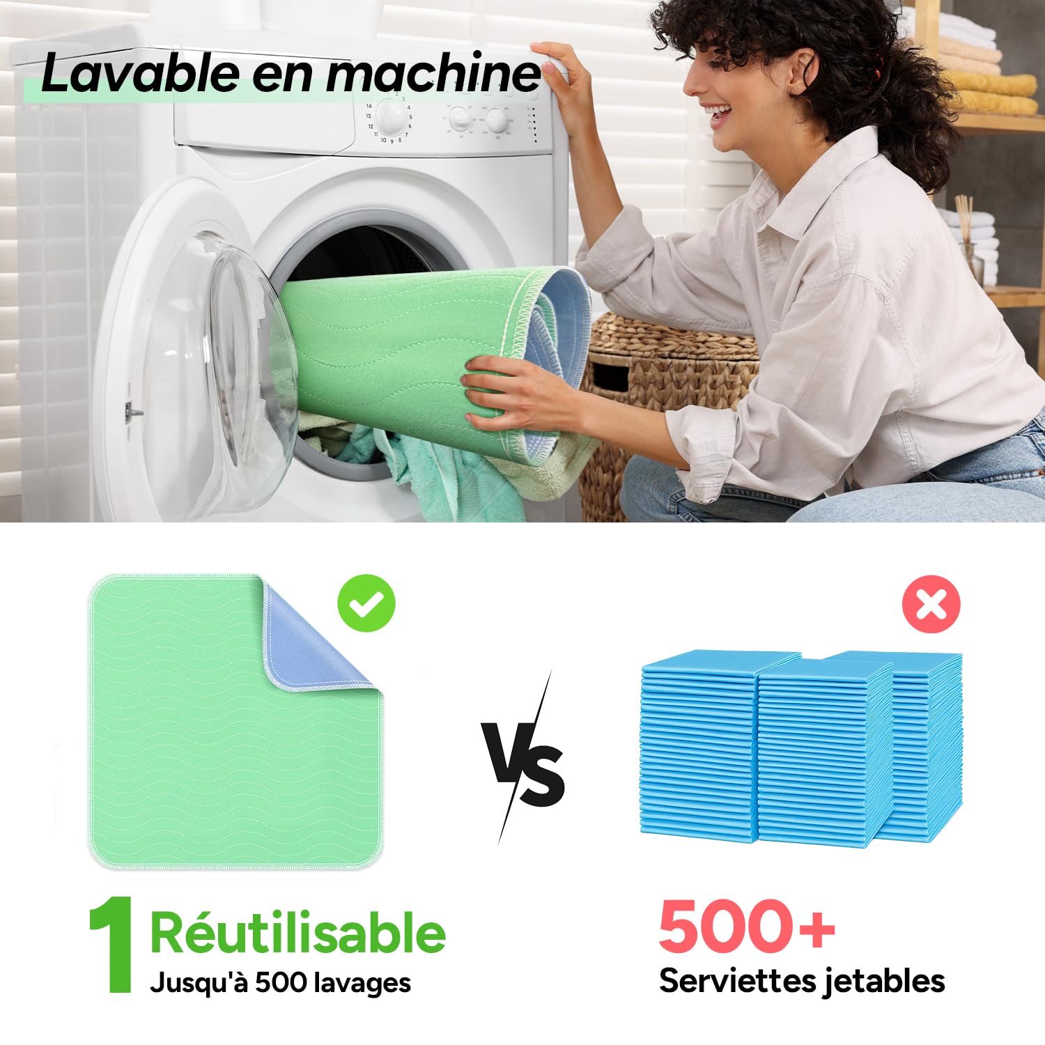 WhyWorry Protege Matelas Alèse Imperméable 86 x 91 cm, Couvre Matelas Absorbant pour Incontinence, Tapis de Lit Lavable en Machine, Protection Réutilisable pour Adulte & Bébé, Oeko-TEX, Vert, 4 Unités