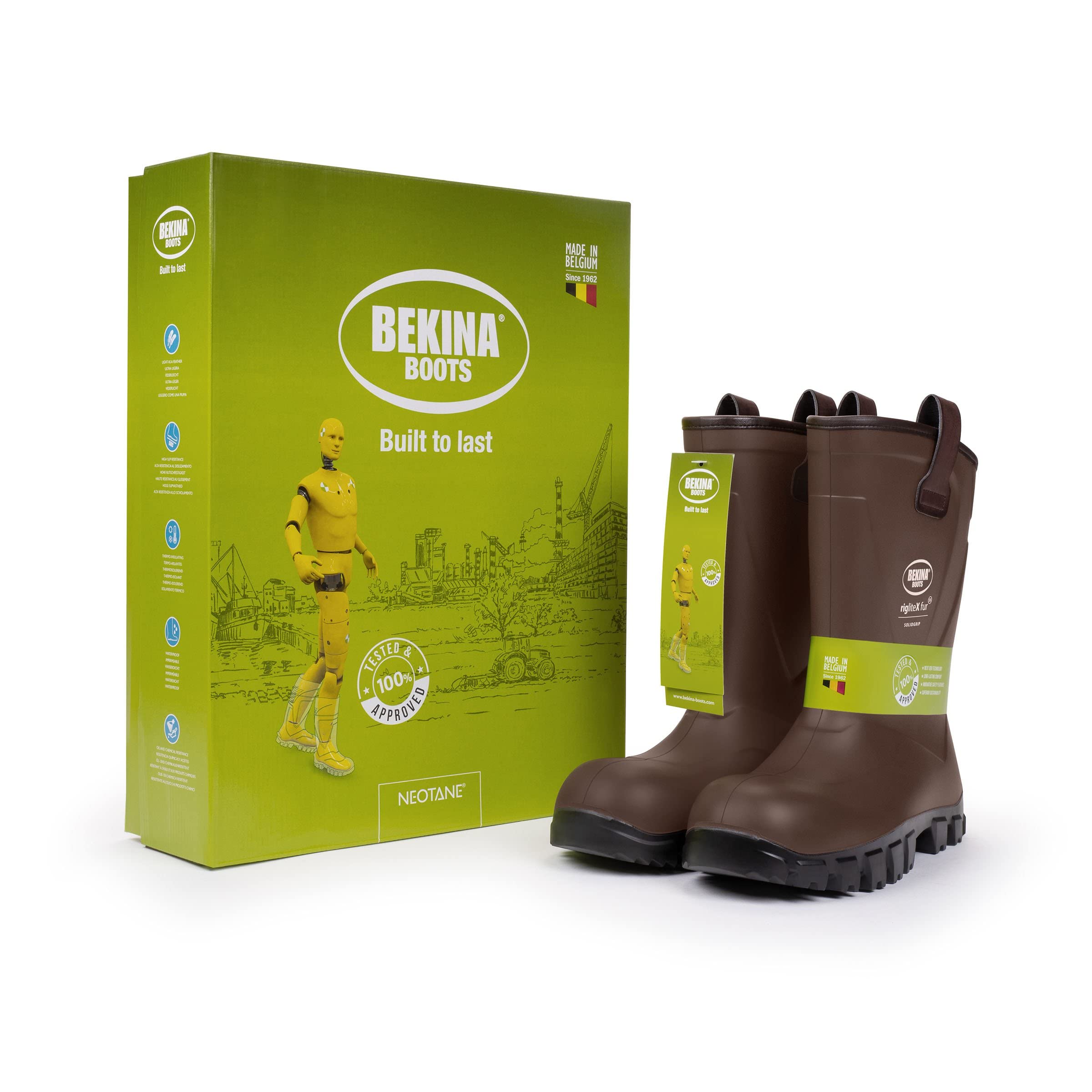 Botas de Seguridad para Hombre, con Puntera y Suela de Acero, Antideslizantes, Impermeables, sin Forro Interior, hasta -20 Grados, pies Calientes y Secos, Color marrón