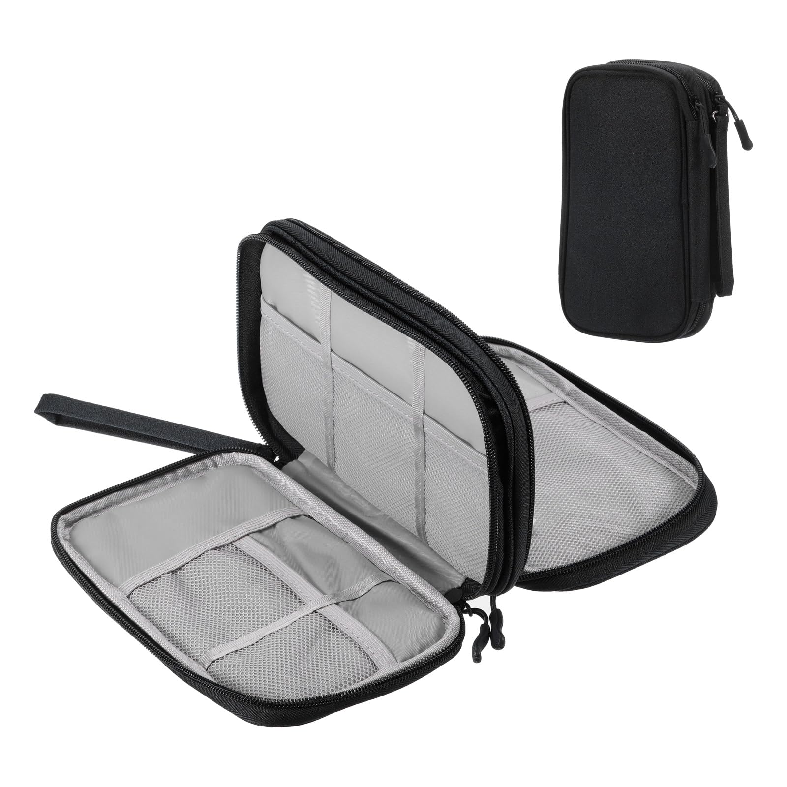 Muiltvoe Electronic Organizer Case Travel Cable Organizer Bag Double Layer Waterproof Pouch Carry Case for Cable, Cord, Charger, Black, 210x125x60mm