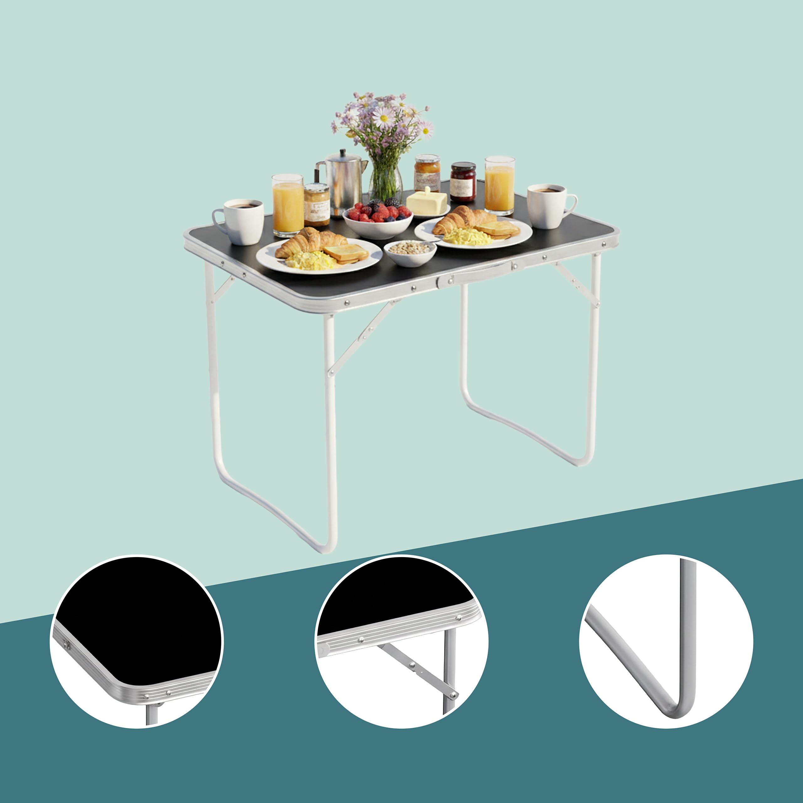 Relaxdays Table de Camping | table d'appoint pliable, H x L x P 68,5 x 70 x 50 cm, camping/pique-nique, aluminium, noire