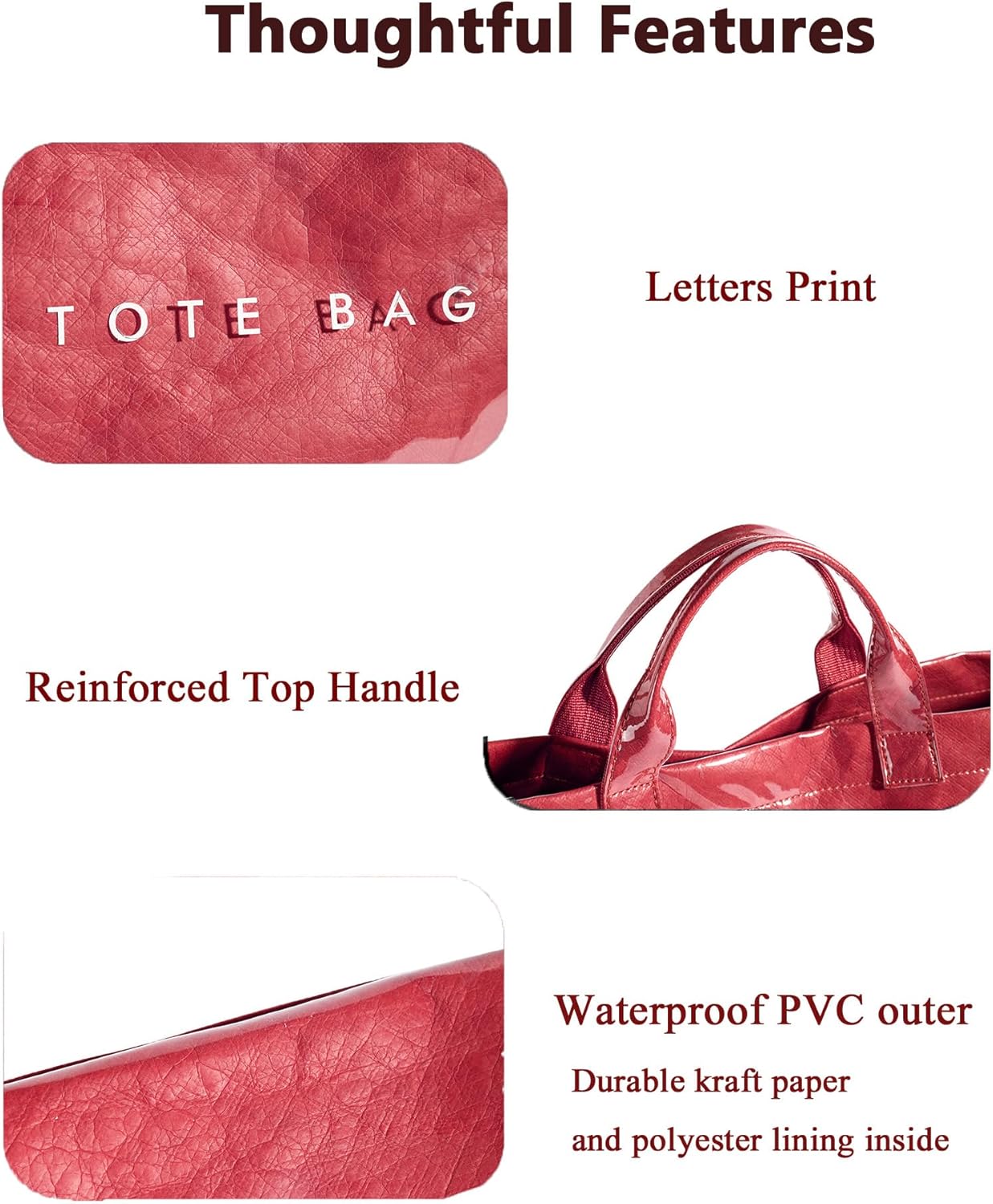 PVC Tote Bag for Women Plastic Tote Bag Letters Print Handbag Hobo Bags for Work Shopping Gift - Image 5