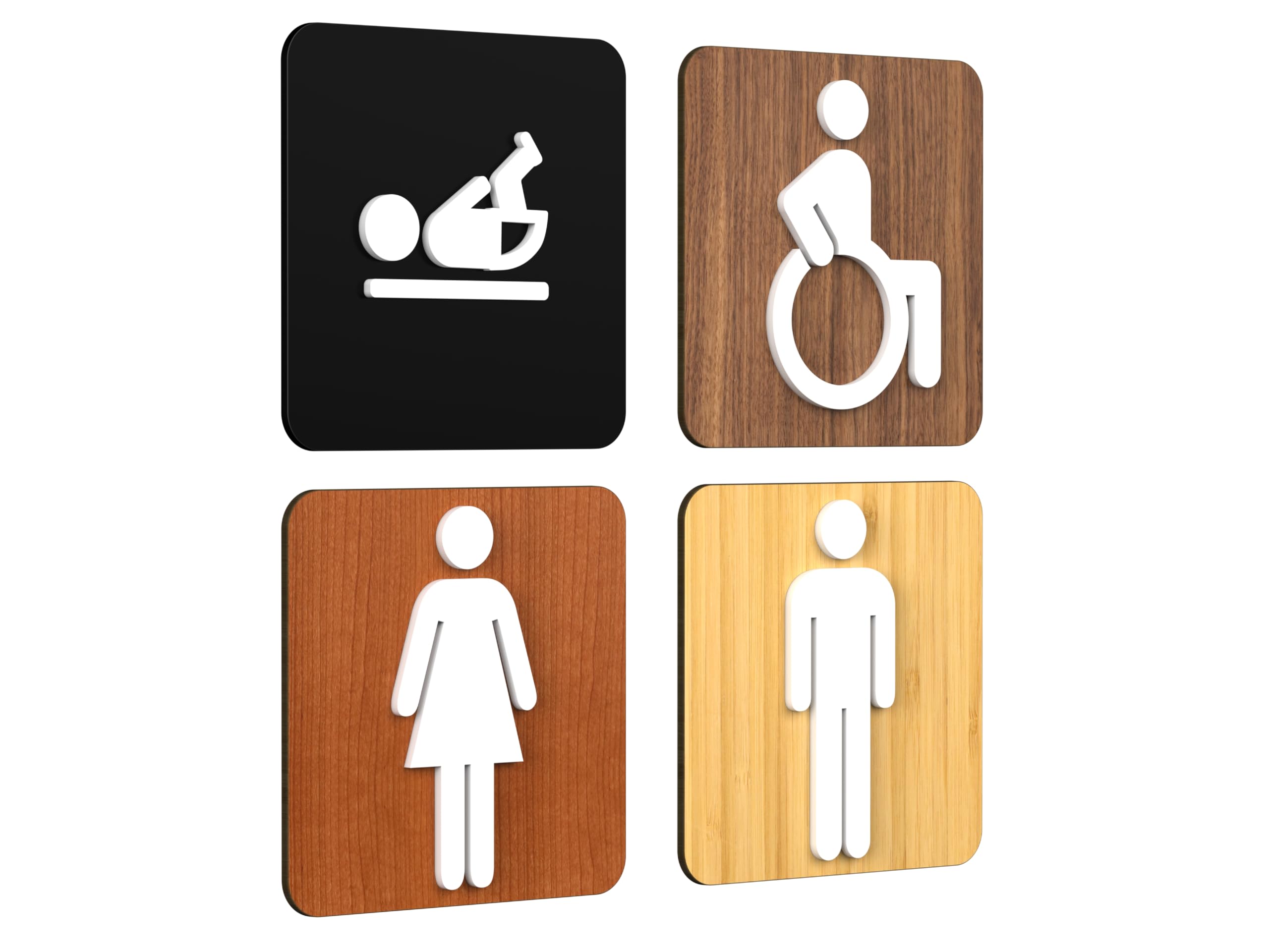 Signs - Classic, Set 4X- Geprägte Toiletten Schild Türen - Türschild WC Damen Herren Behinderten Wickeltisch - Schild Mann Frau Wickelraum Türschild (Quadratisch)