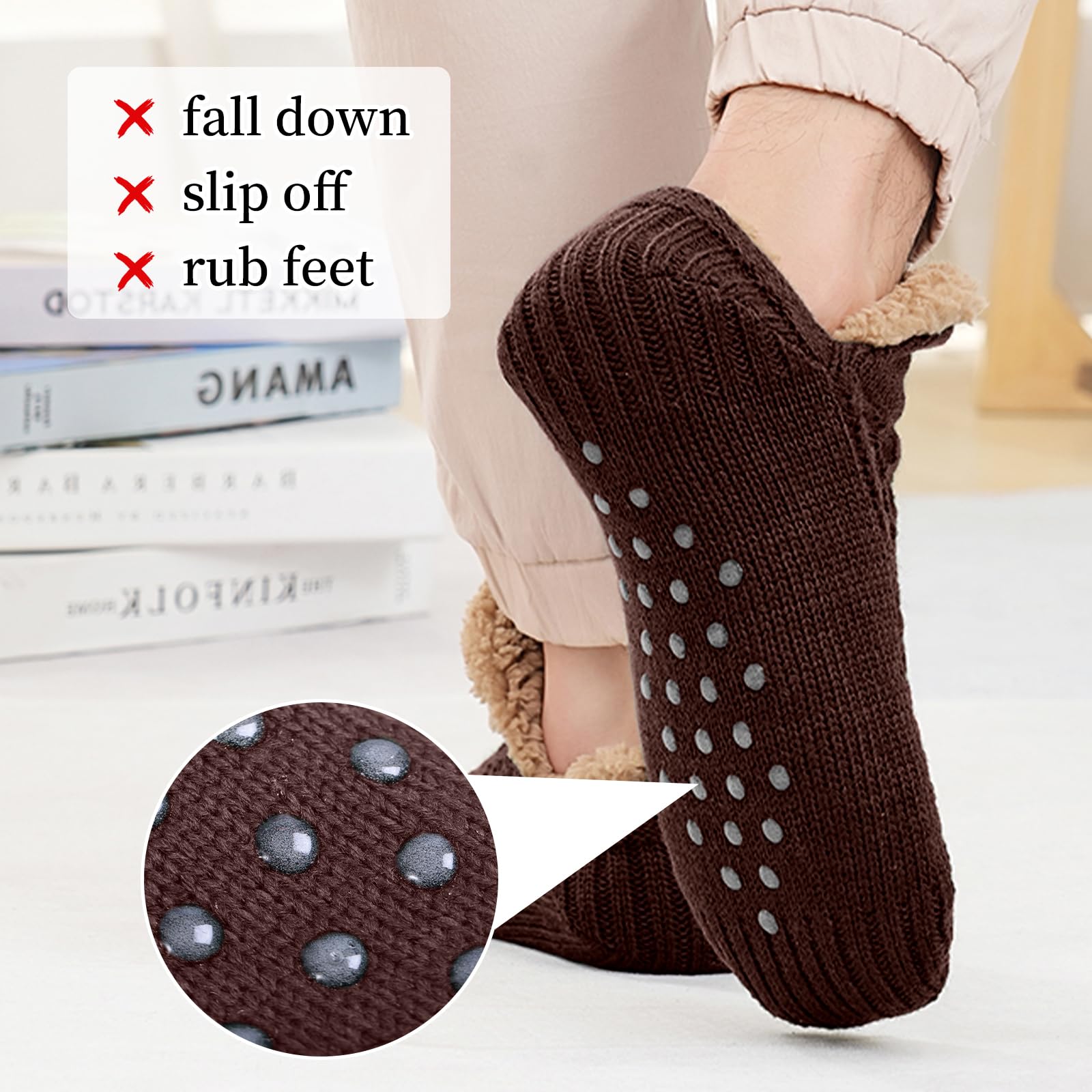 Chaussons chauds pour homme - Chaussettes d'intérieur antidérapantes en tricot