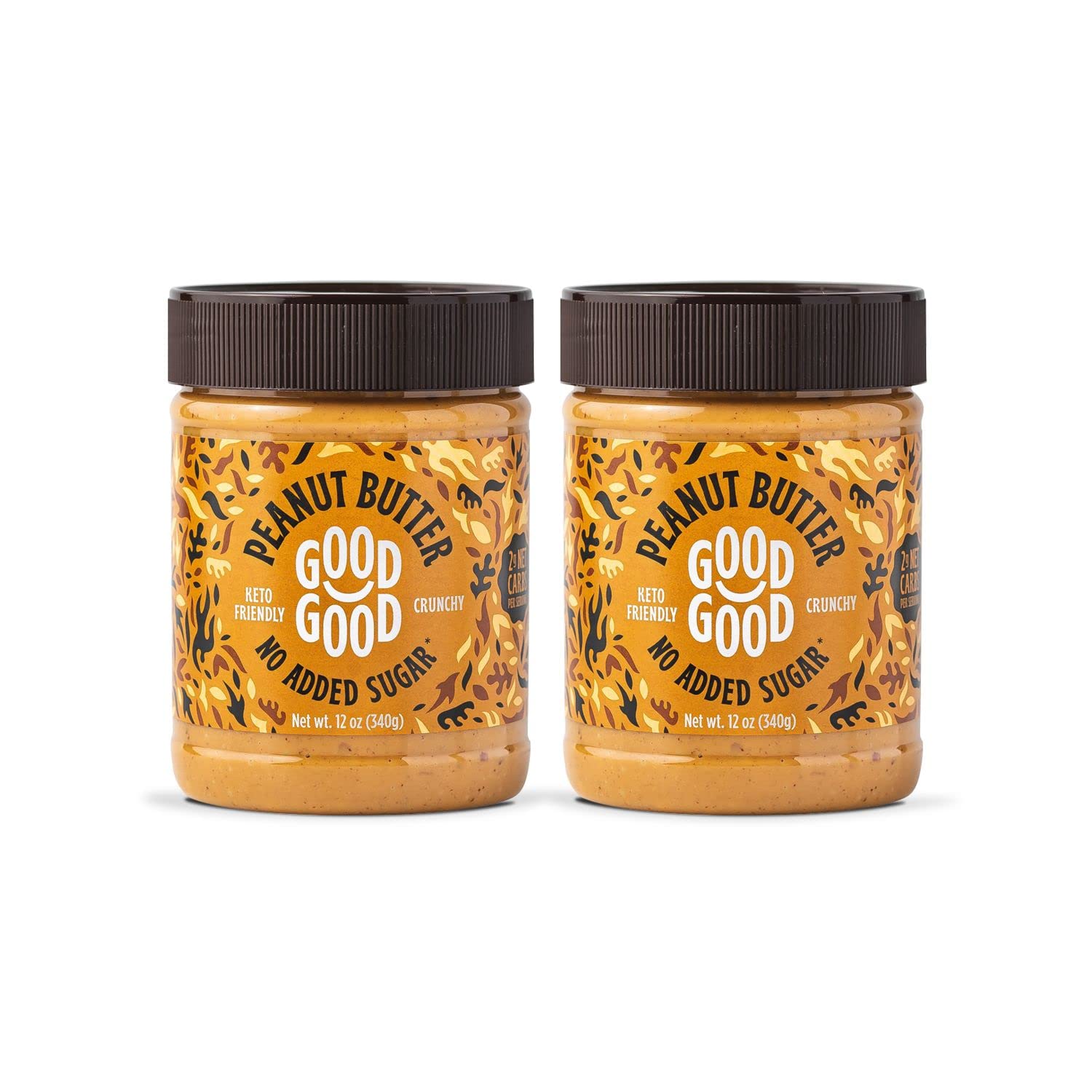 GOOD GOOD Crunchy Peanut Butter Keto Friendly - Low Carb & No Added Sugars - Vegan - No Preservatives - Non-GMO - 12 oz / 340g (Pack of 2)